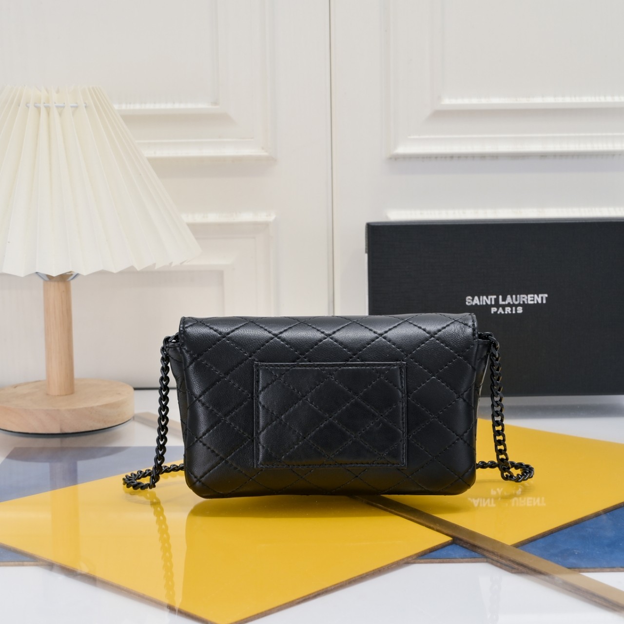 SAINT LAURENT BLACK GABY CHAIN PHONE HOLDER IN QUILTED Calfskin-BLACK HARDWARE - Bag