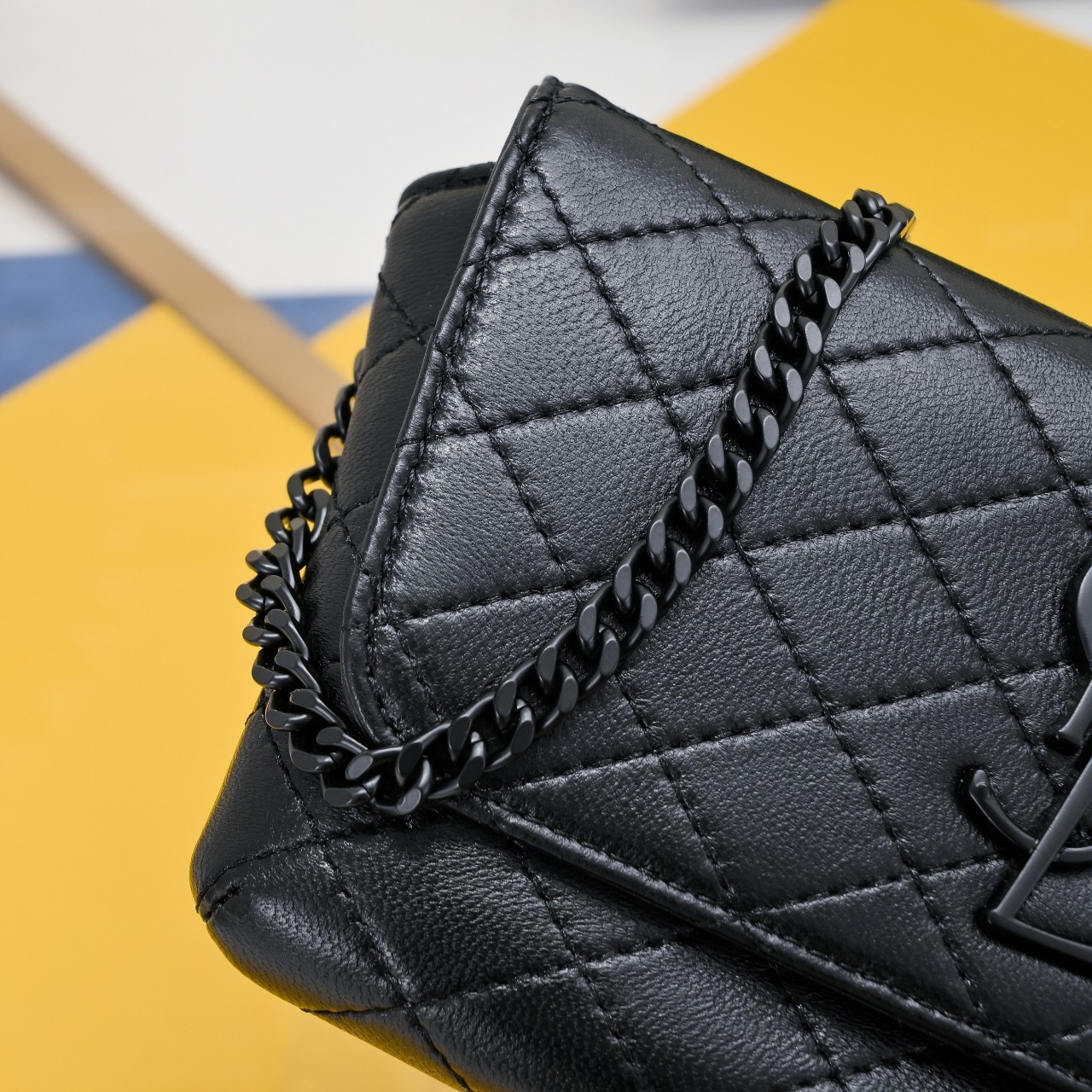 SAINT LAURENT BLACK GABY CHAIN PHONE HOLDER IN QUILTED Calfskin-BLACK HARDWARE - Bag