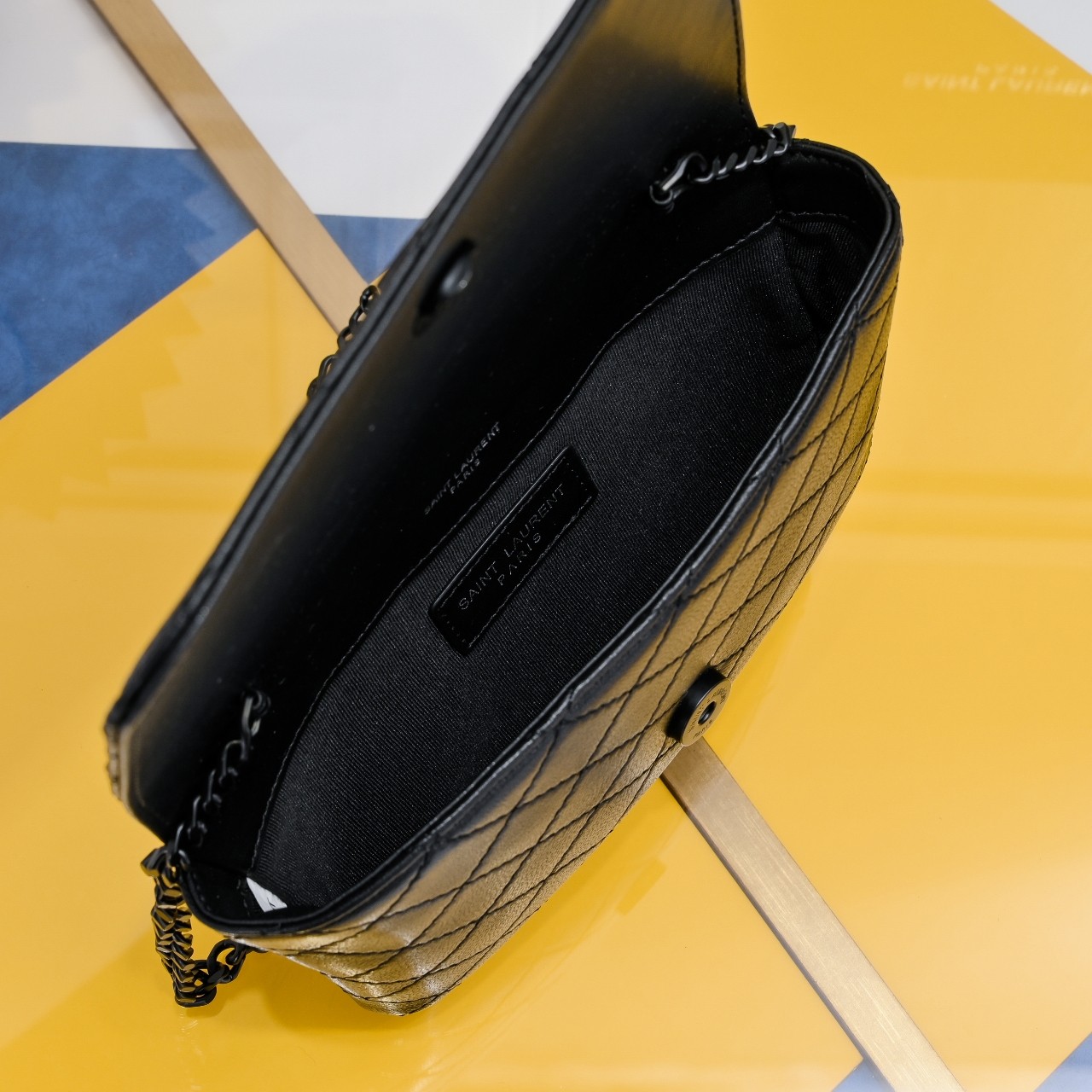 SAINT LAURENT BLACK GABY CHAIN PHONE HOLDER IN QUILTED Calfskin-BLACK HARDWARE - Bag