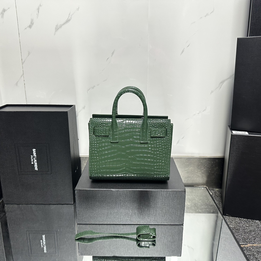 Saint Laurent Green Croc Embossed Leather Nano Classic Sac De Jour Tote - Bag