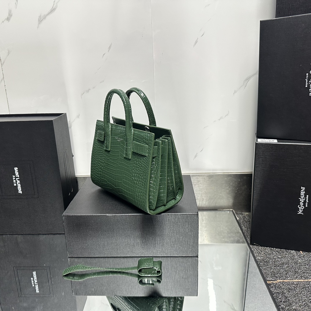 Saint Laurent Green Croc Embossed Leather Nano Classic Sac De Jour Tote - Bag