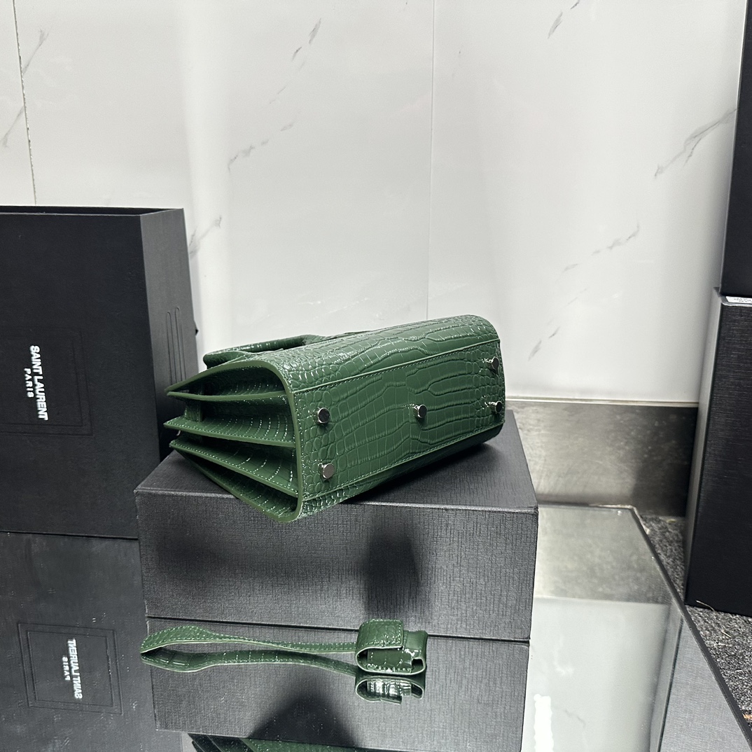 Saint Laurent Green Croc Embossed Leather Nano Classic Sac De Jour Tote - Bag