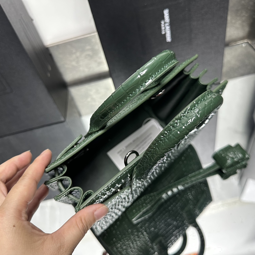 Saint Laurent Green Croc Embossed Leather Nano Classic Sac De Jour Tote - Bag