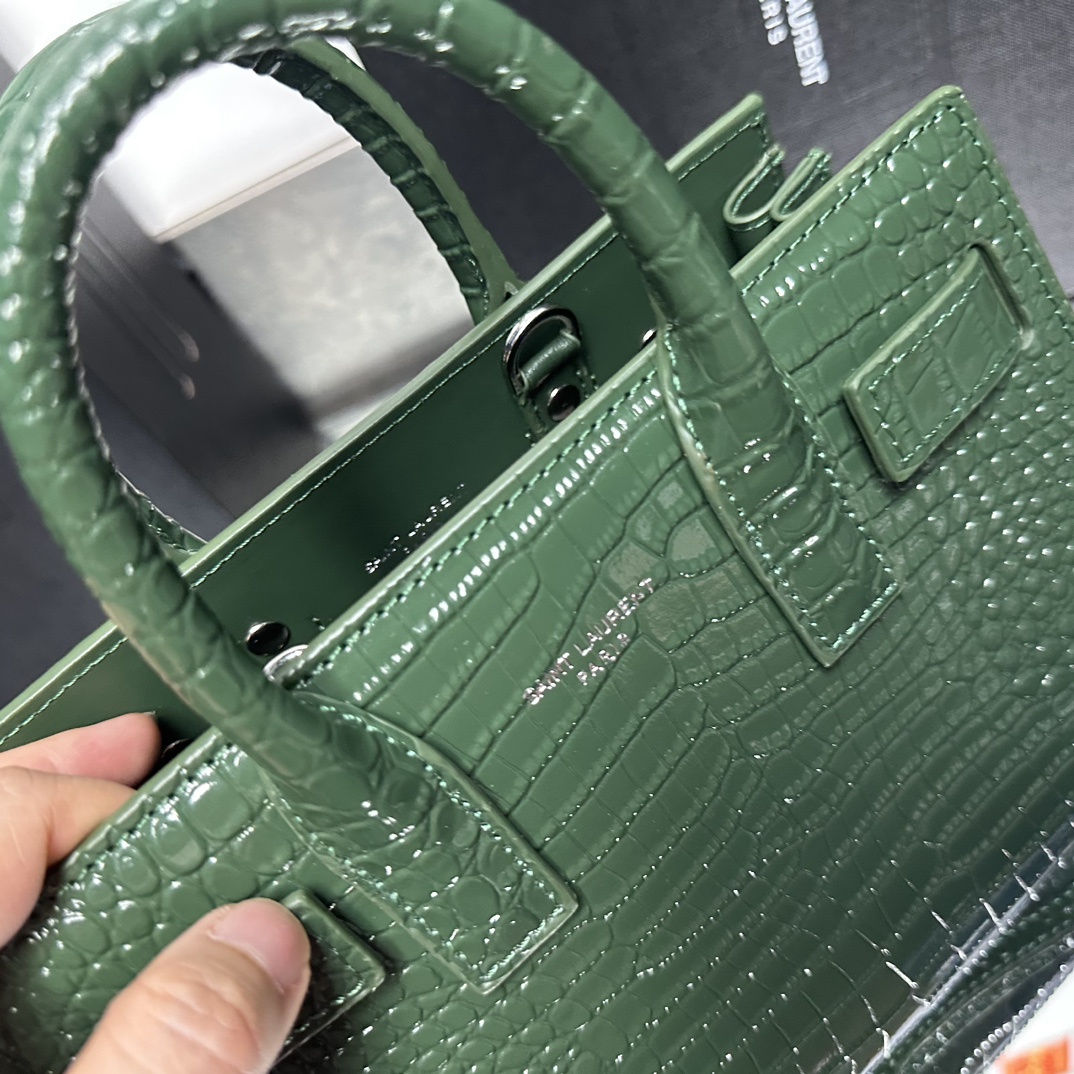 Saint Laurent Green Croc Embossed Leather Nano Classic Sac De Jour Tote - Bag