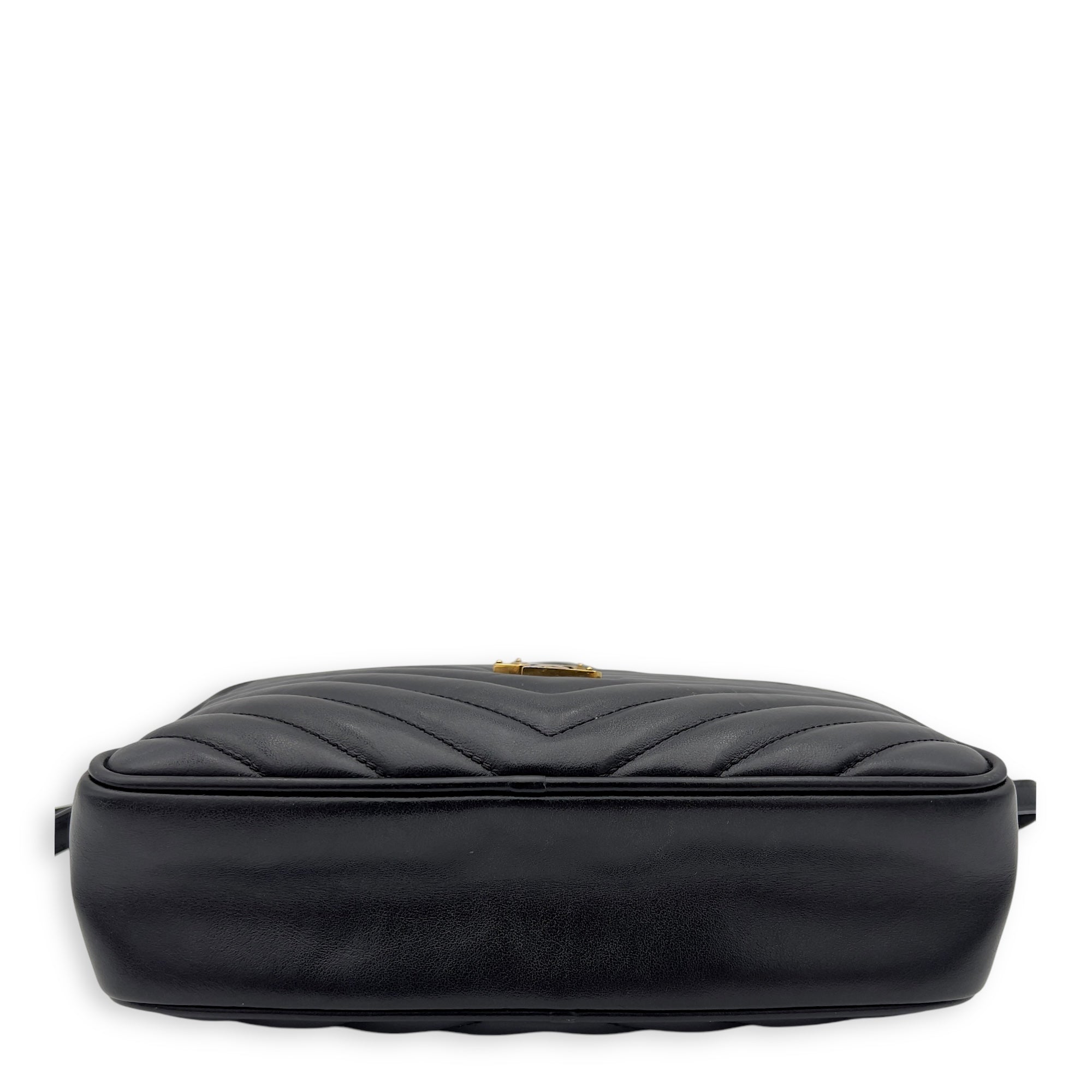 Camera Crossbody Bag Medium Black in Calfskin, Gold hardware