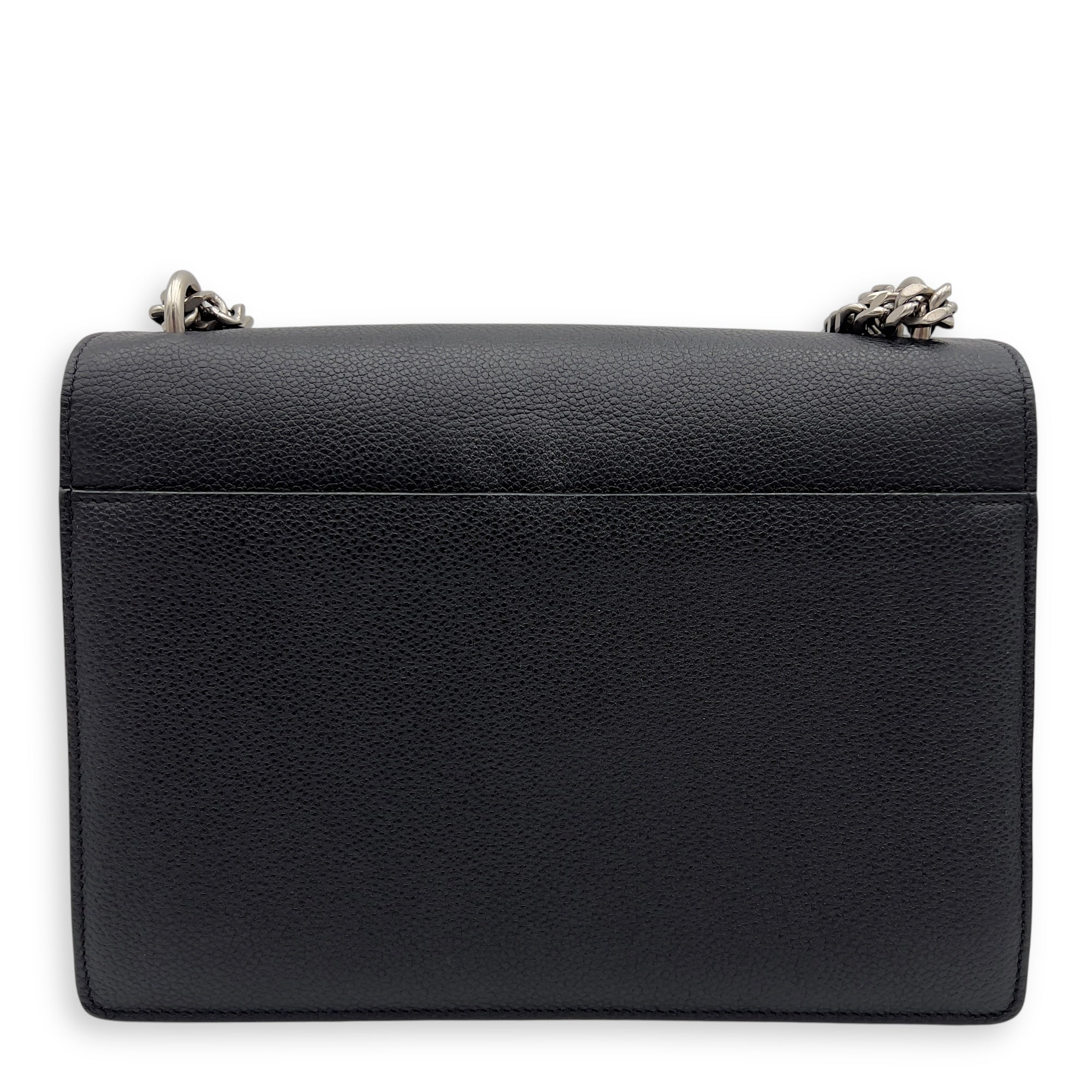 Sunset Medium Black Shoulder Bag in Calfskin, Silver hardware