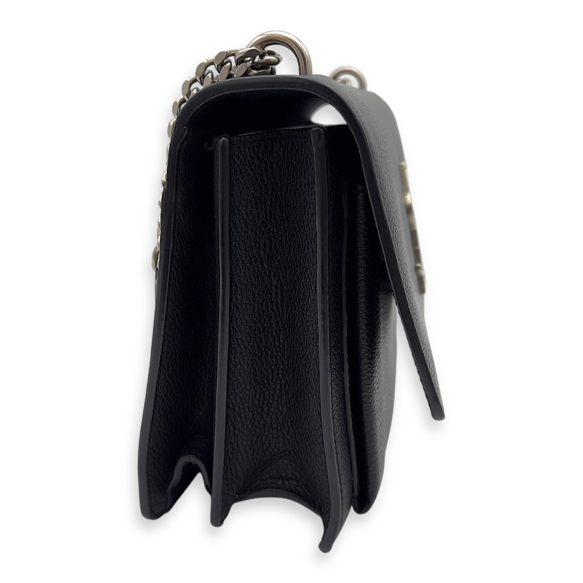 Sunset Medium Black Shoulder Bag in Calfskin, Silver hardware