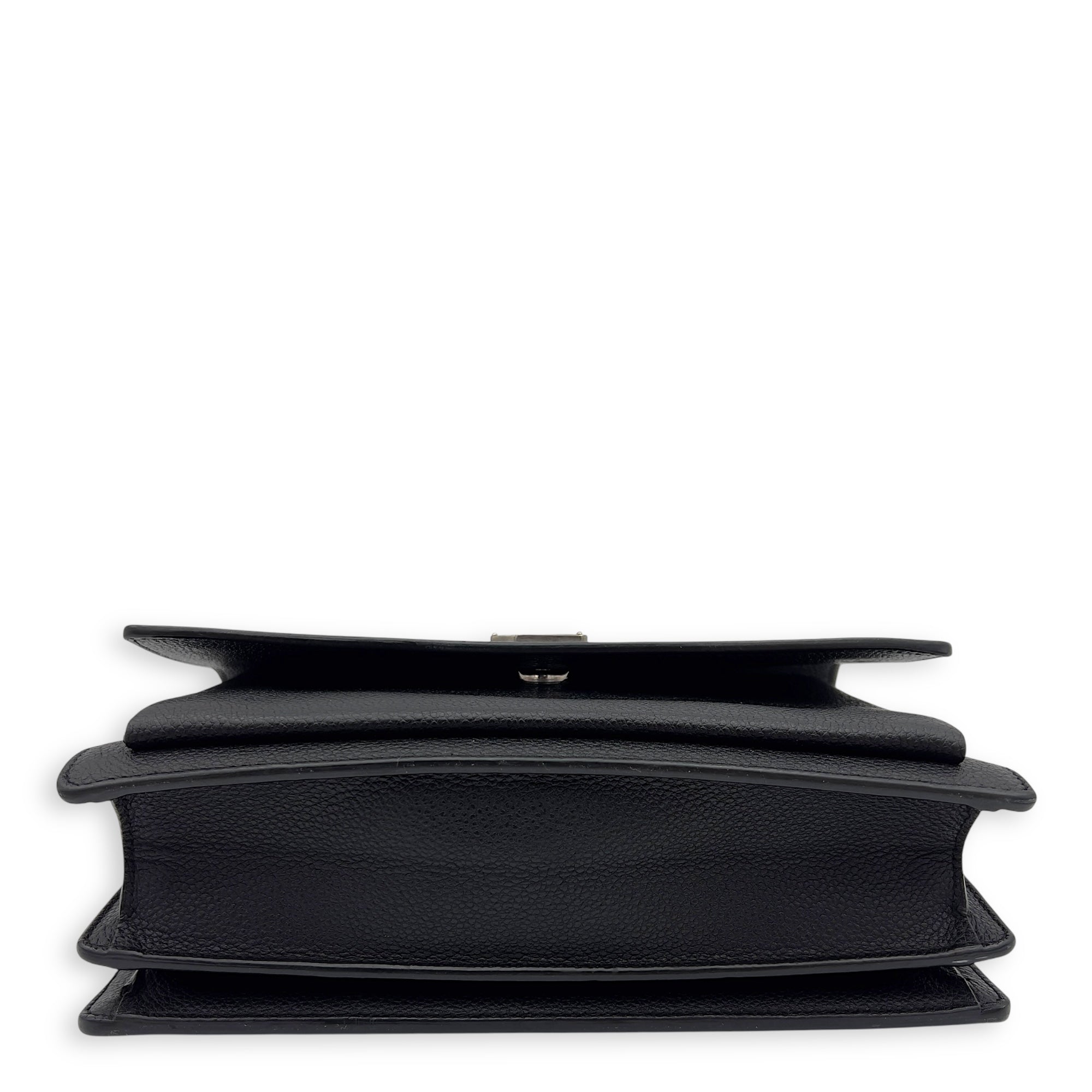 Sunset Medium Black Shoulder Bag in Calfskin, Silver hardware