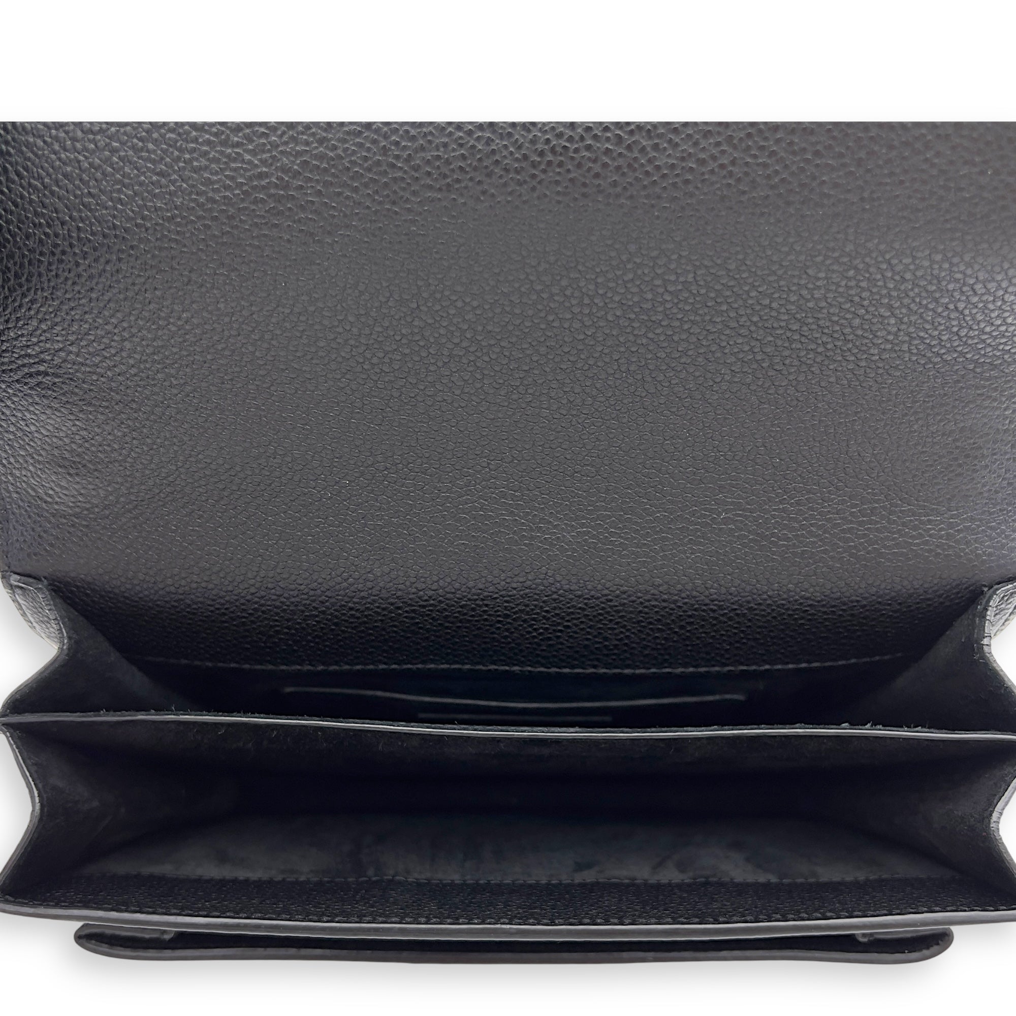 Sunset Medium Black Shoulder Bag in Calfskin, Silver hardware