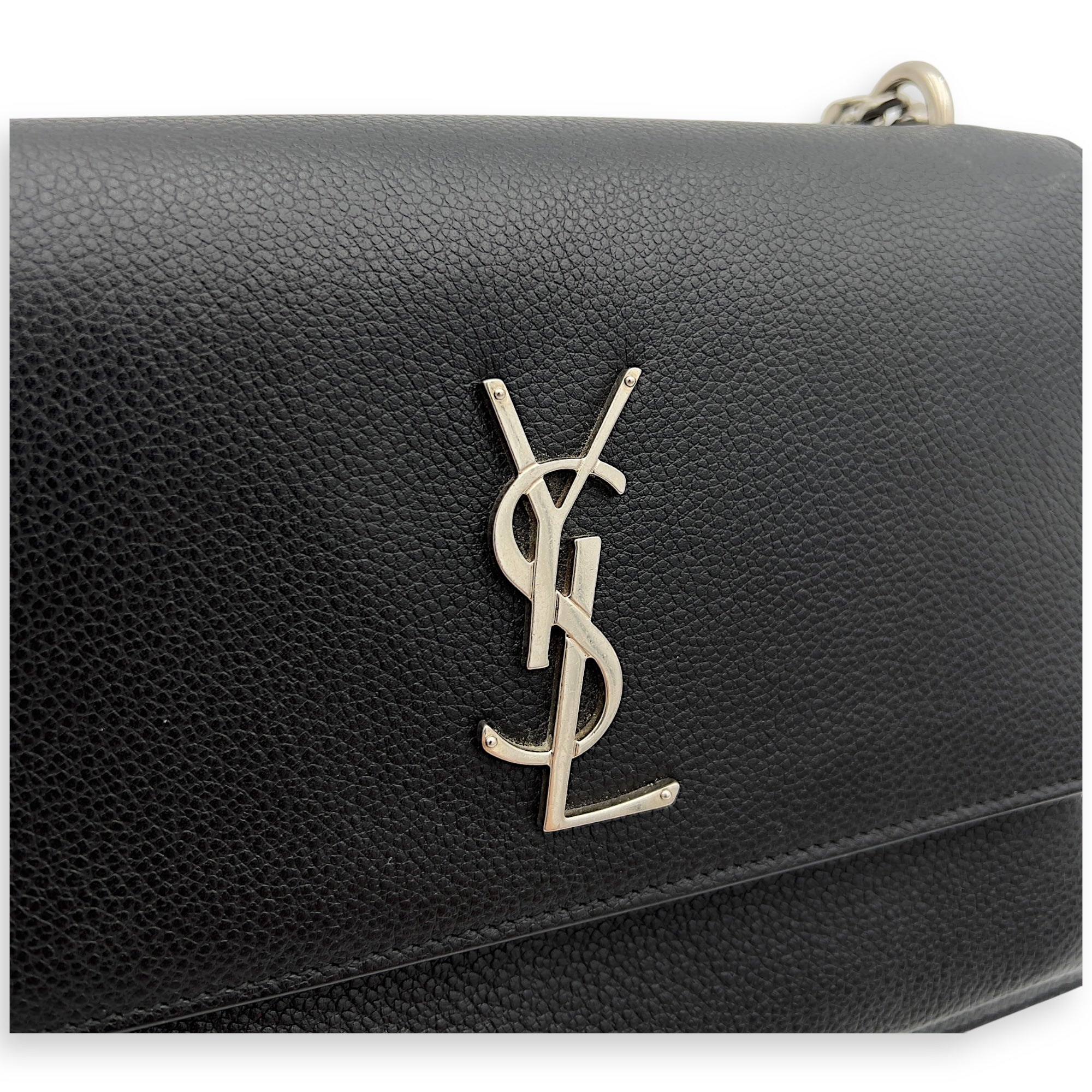 Sunset Medium Black Shoulder Bag in Calfskin, Silver hardware