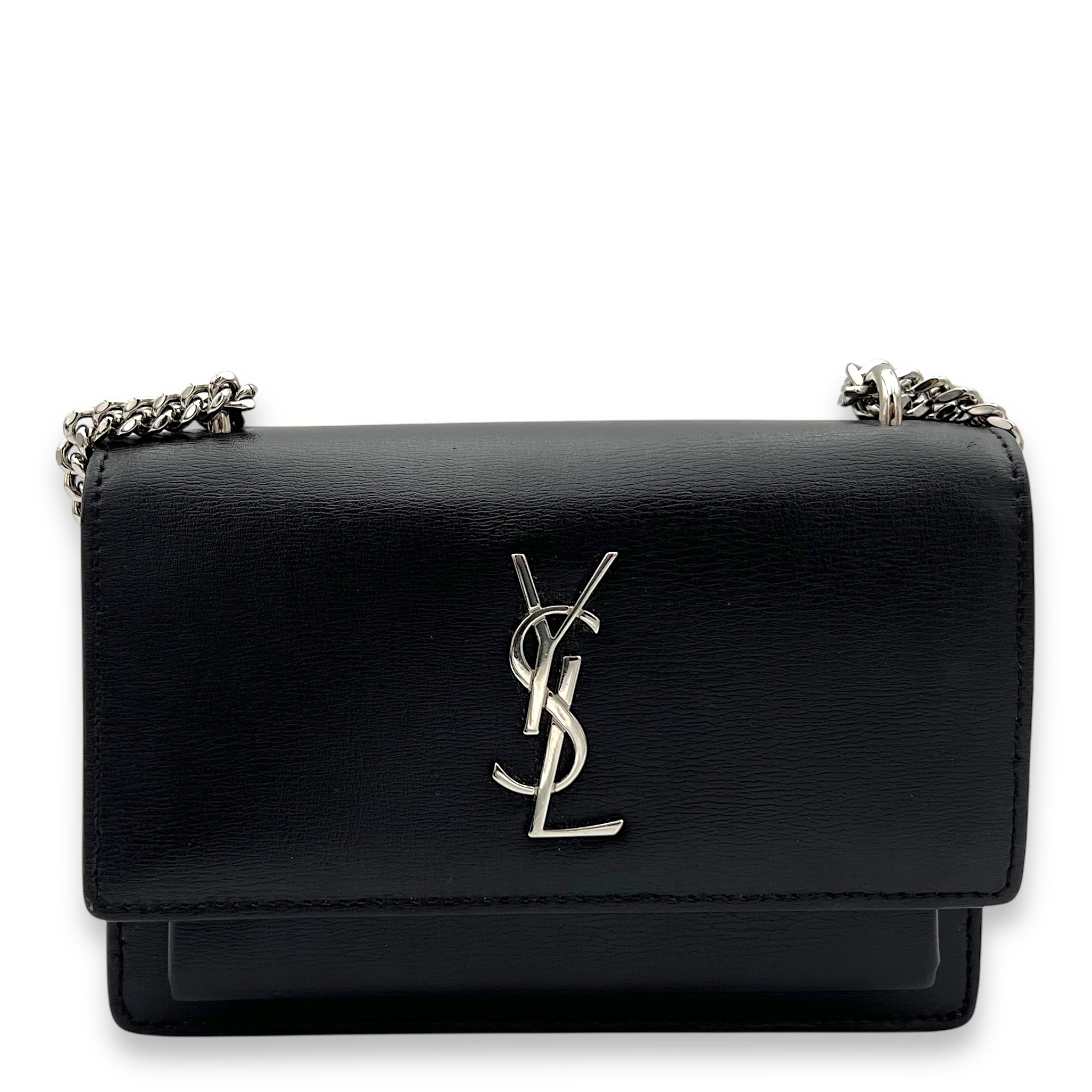 Sunset Crossbody Bag Mini Black in Calfskin, Silver hardware