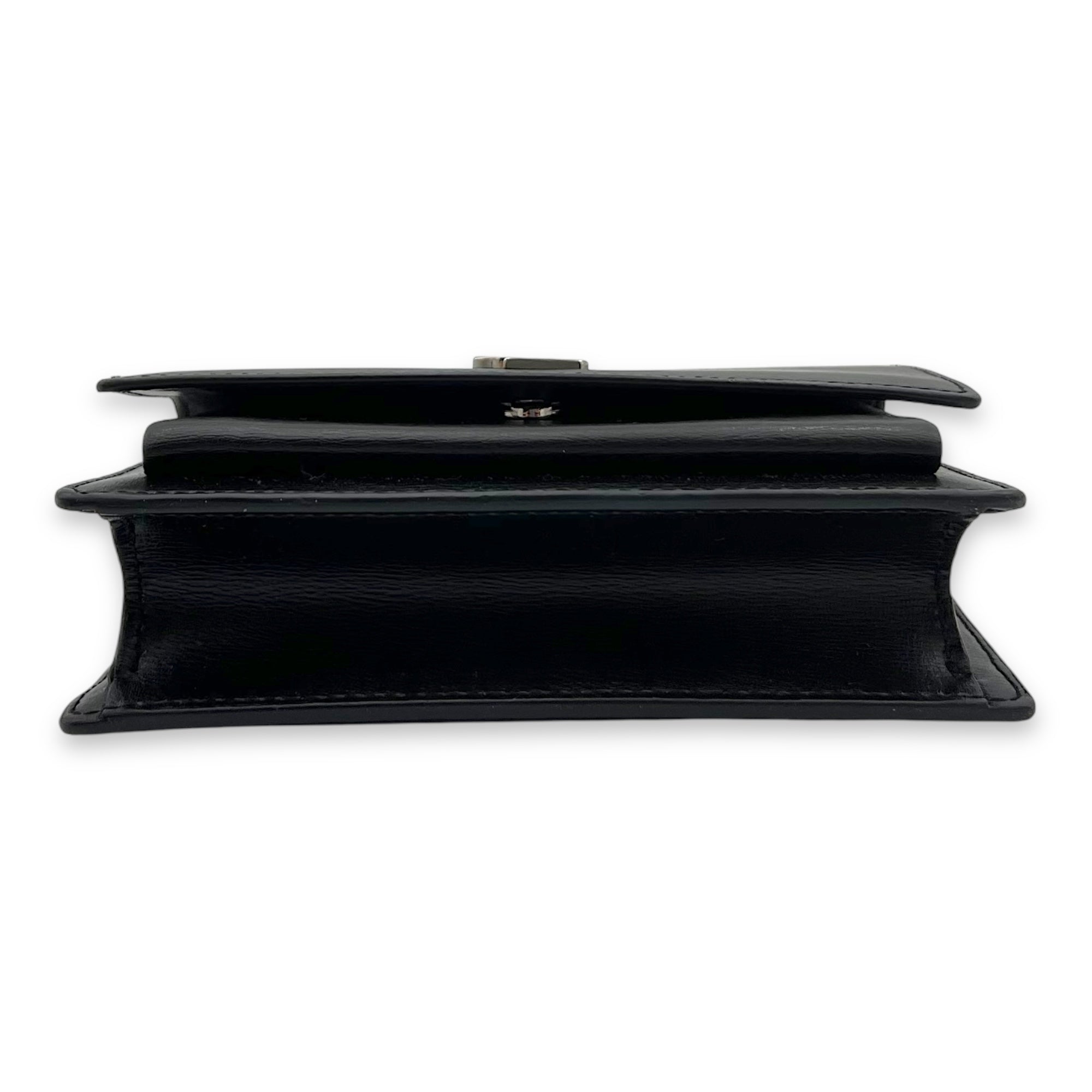 Sunset Crossbody Bag Mini Black in Calfskin, Silver hardware