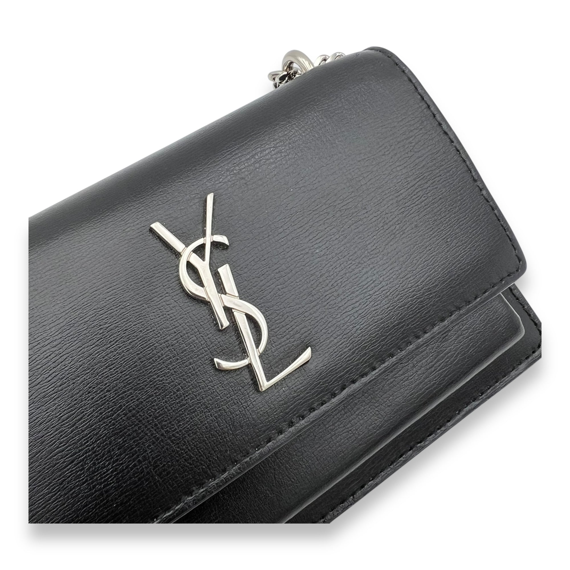 Sunset Crossbody Bag Mini Black in Calfskin, Silver hardware