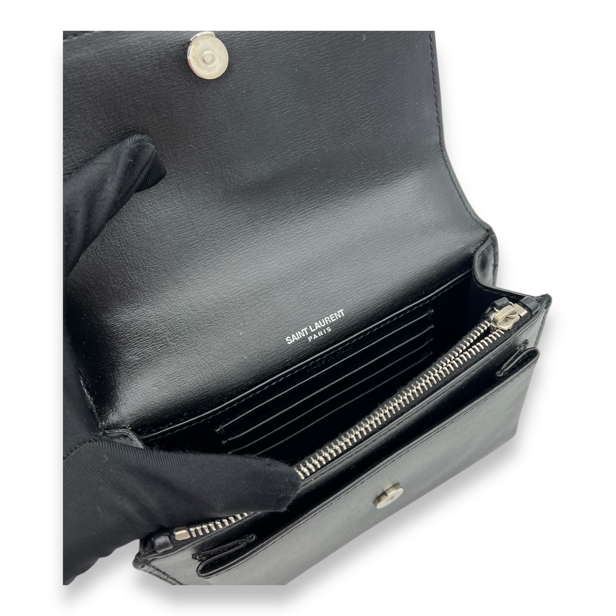 Sunset Crossbody Bag Mini Black in Calfskin, Silver hardware