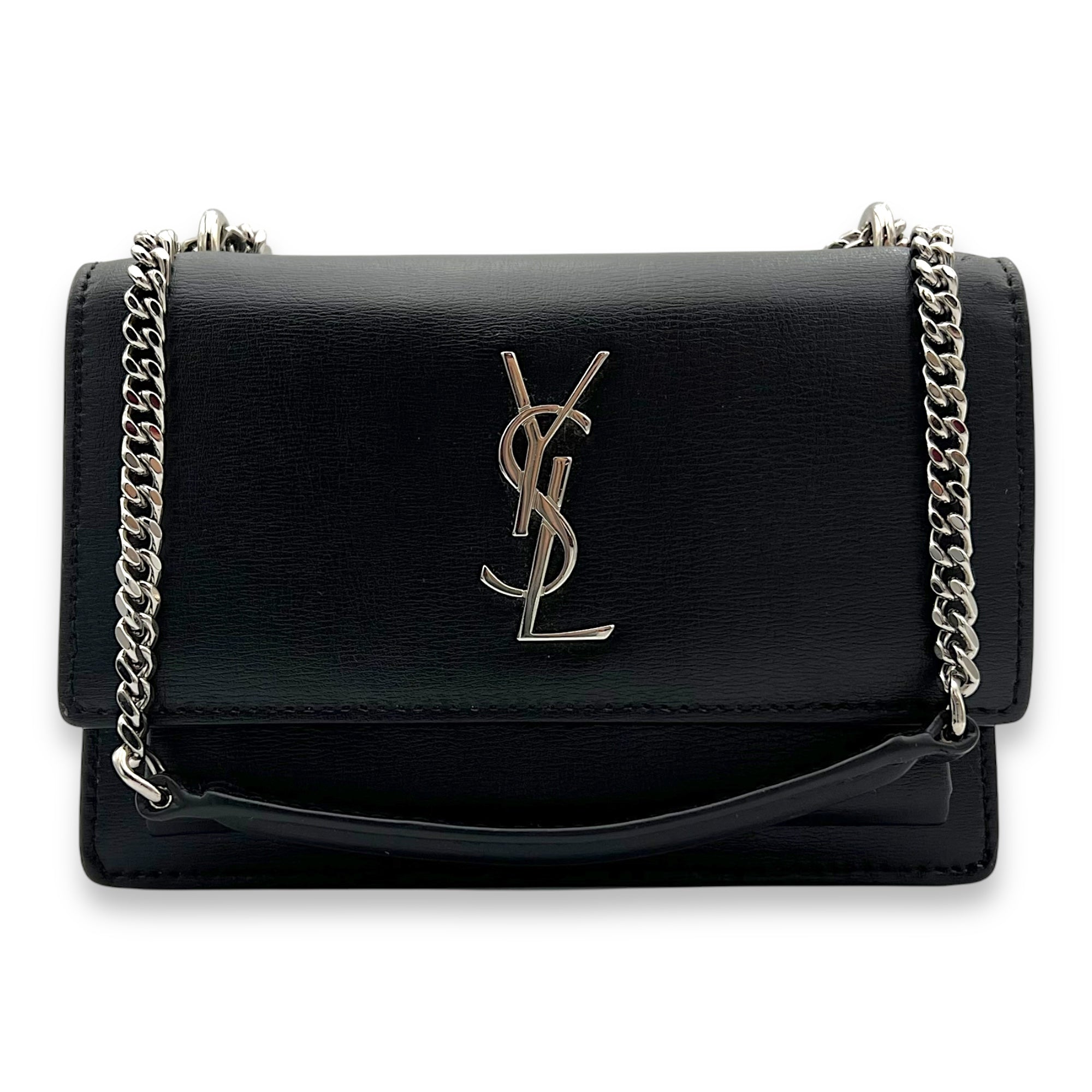 Sunset Crossbody Bag Mini Black in Calfskin, Silver hardware