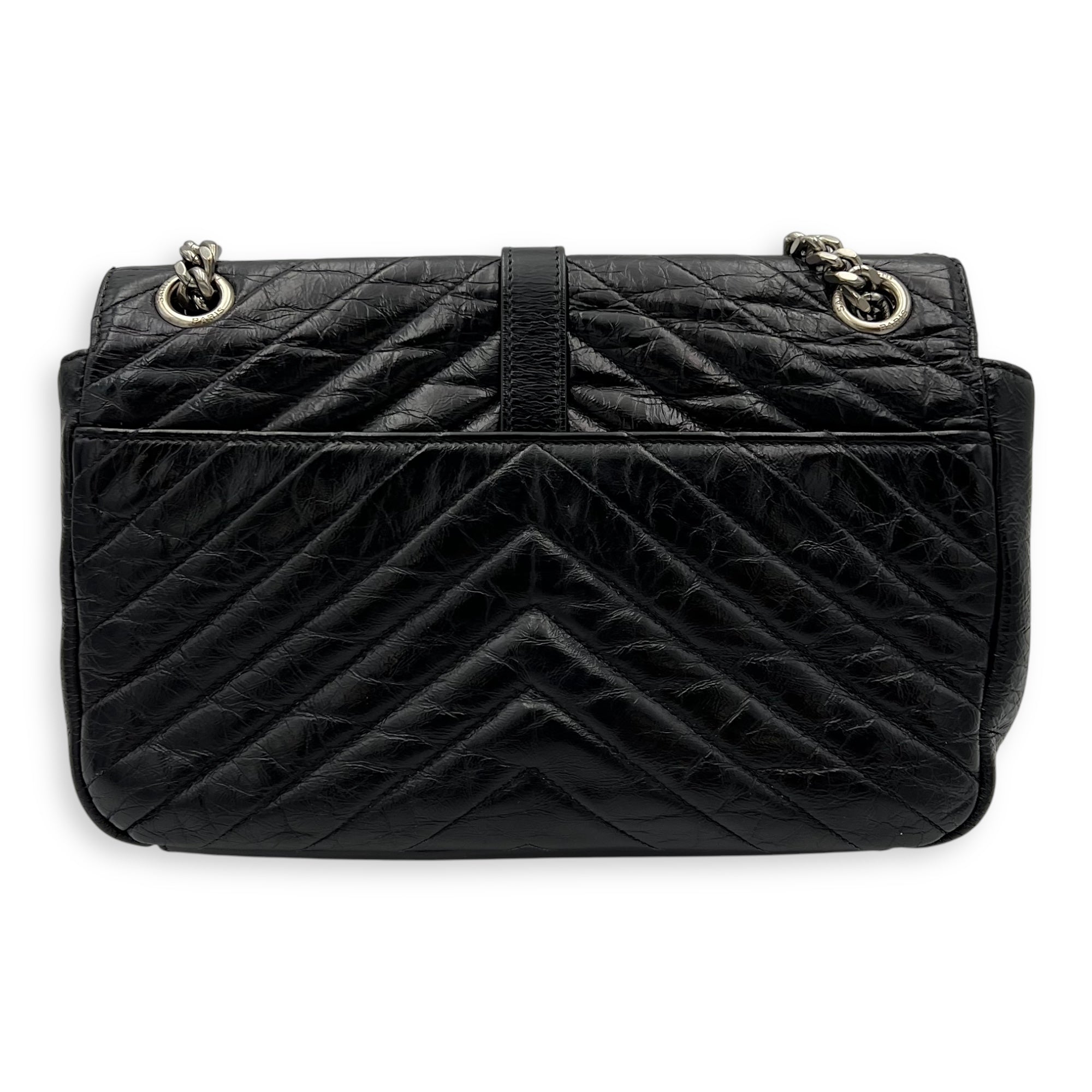 Classic Monogramme College Black Shoulder Bag in Calfskin, Silver hardware