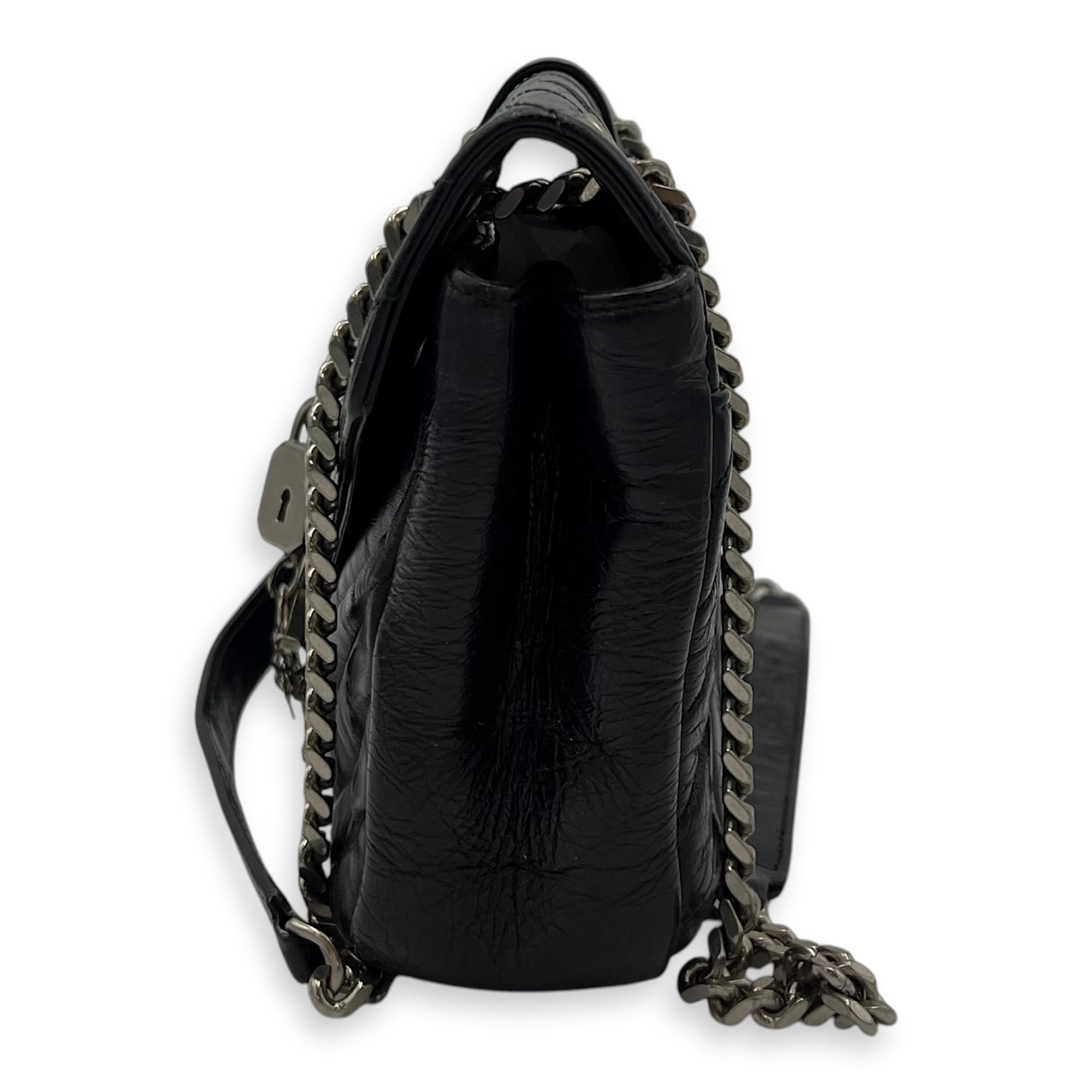 Classic Monogramme College Black Shoulder Bag in Calfskin, Silver hardware