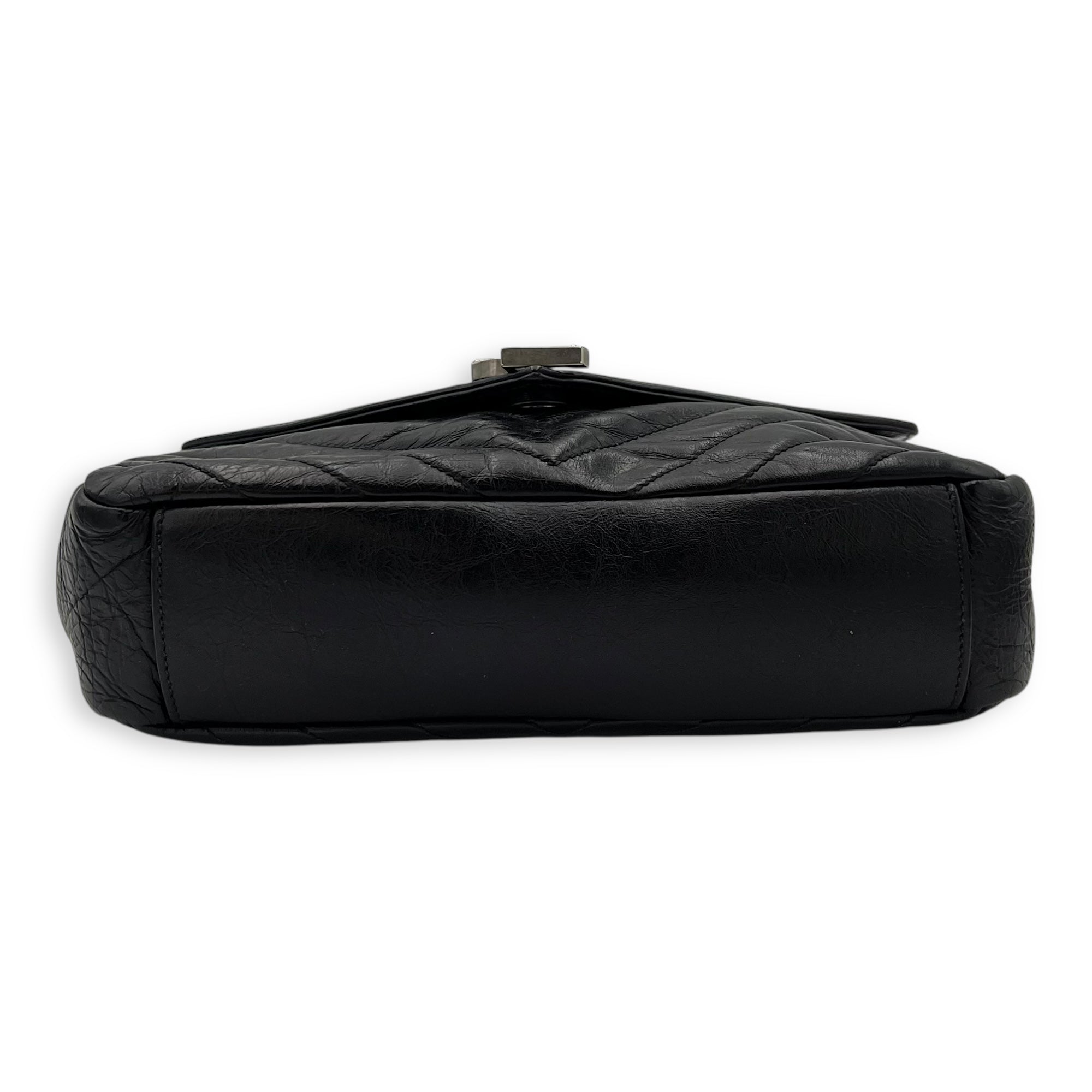 Classic Monogramme College Black Shoulder Bag in Calfskin, Silver hardware
