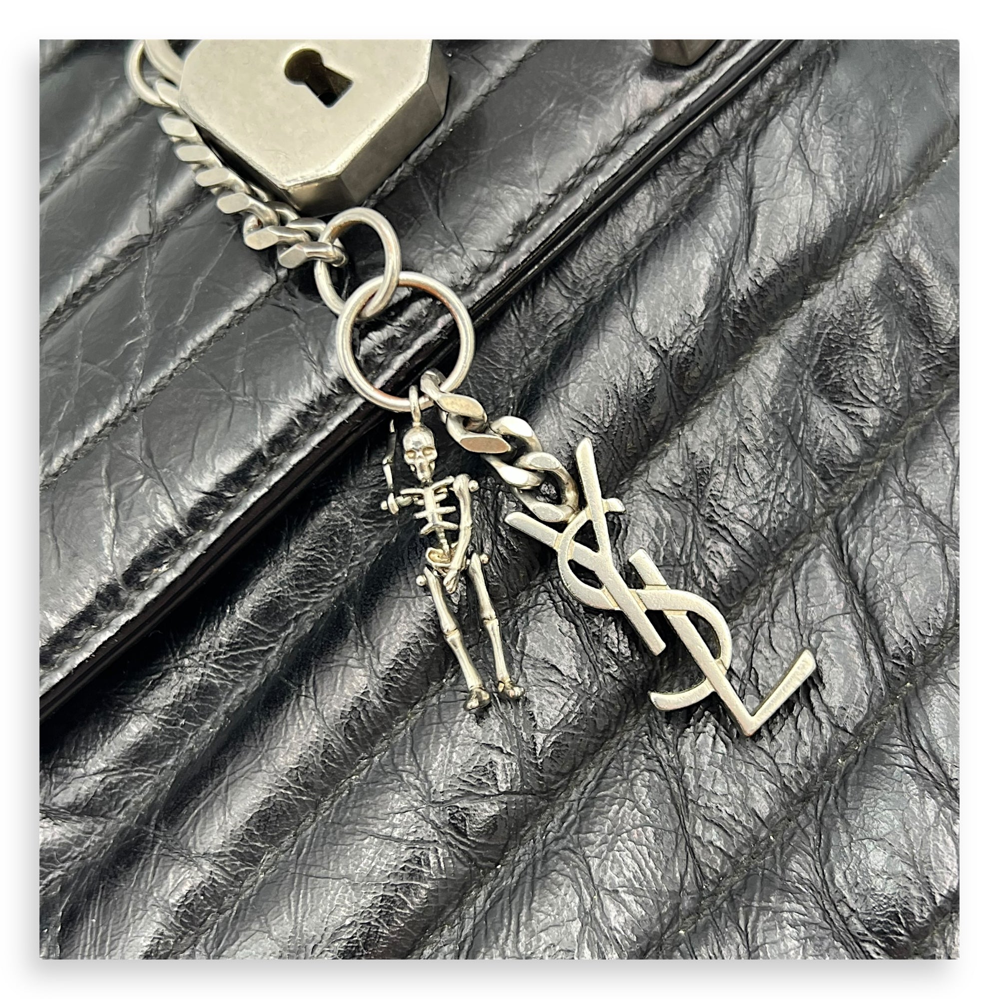 Classic Monogramme College Black Shoulder Bag in Calfskin, Silver hardware