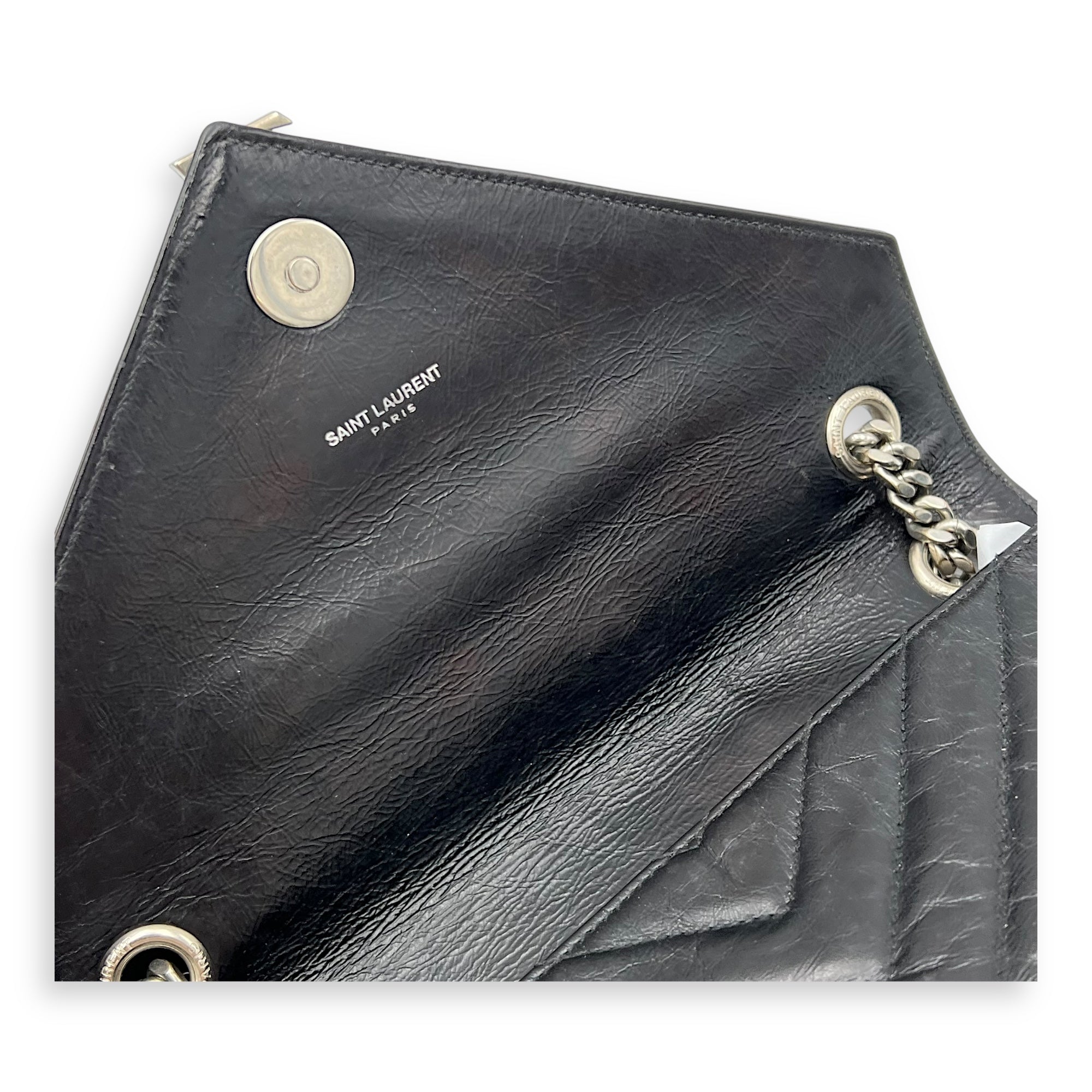 Classic Monogramme College Black Shoulder Bag in Calfskin, Silver hardware