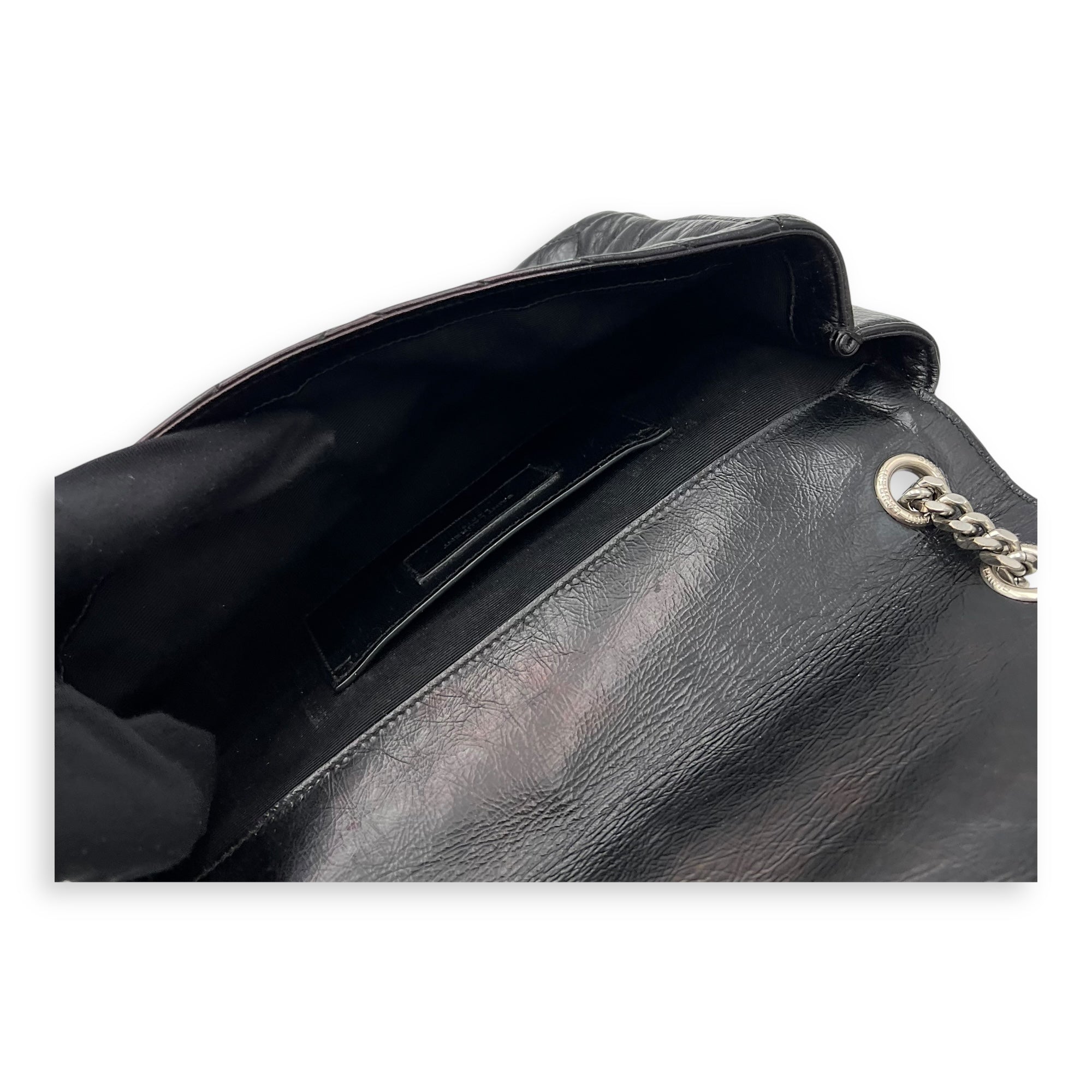 Classic Monogramme College Black Shoulder Bag in Calfskin, Silver hardware