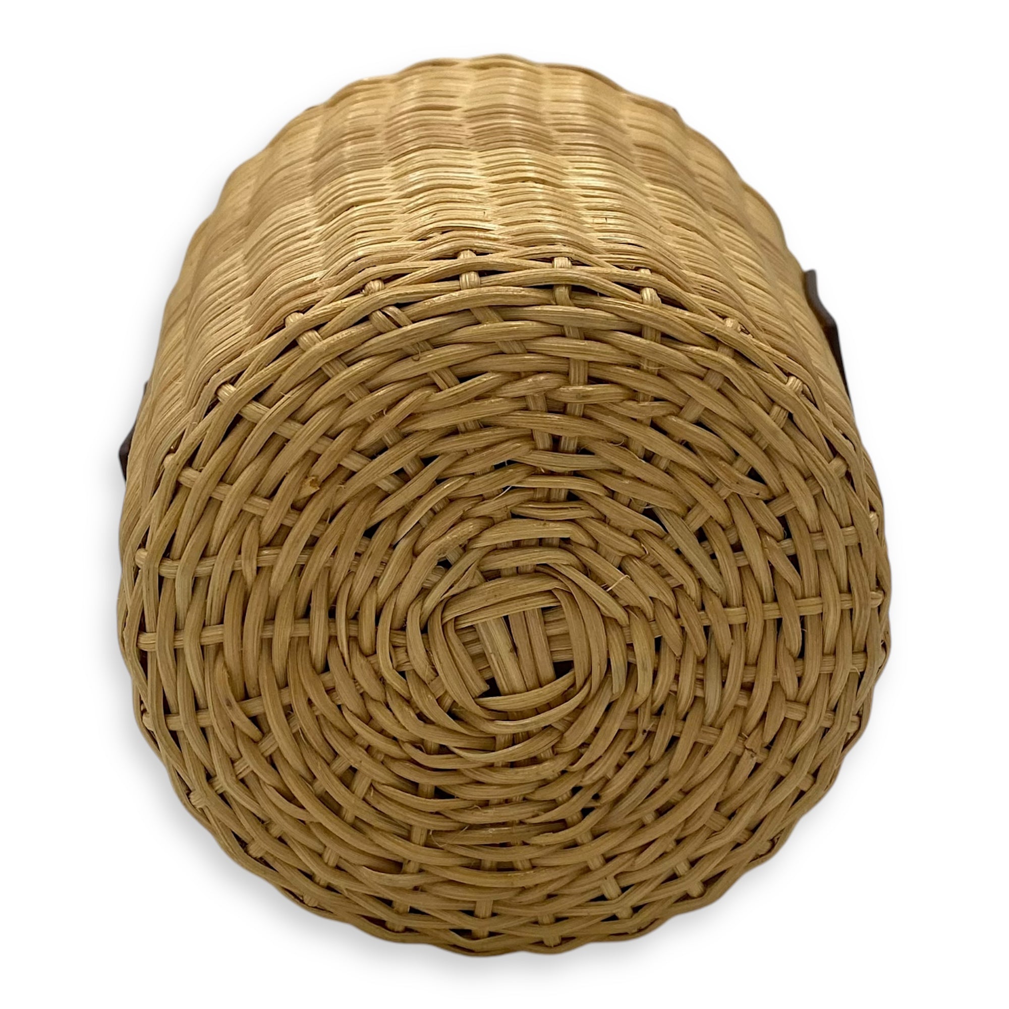 Wicker Bucket Brown Top Handle Bag in Rattan, Gold hardware