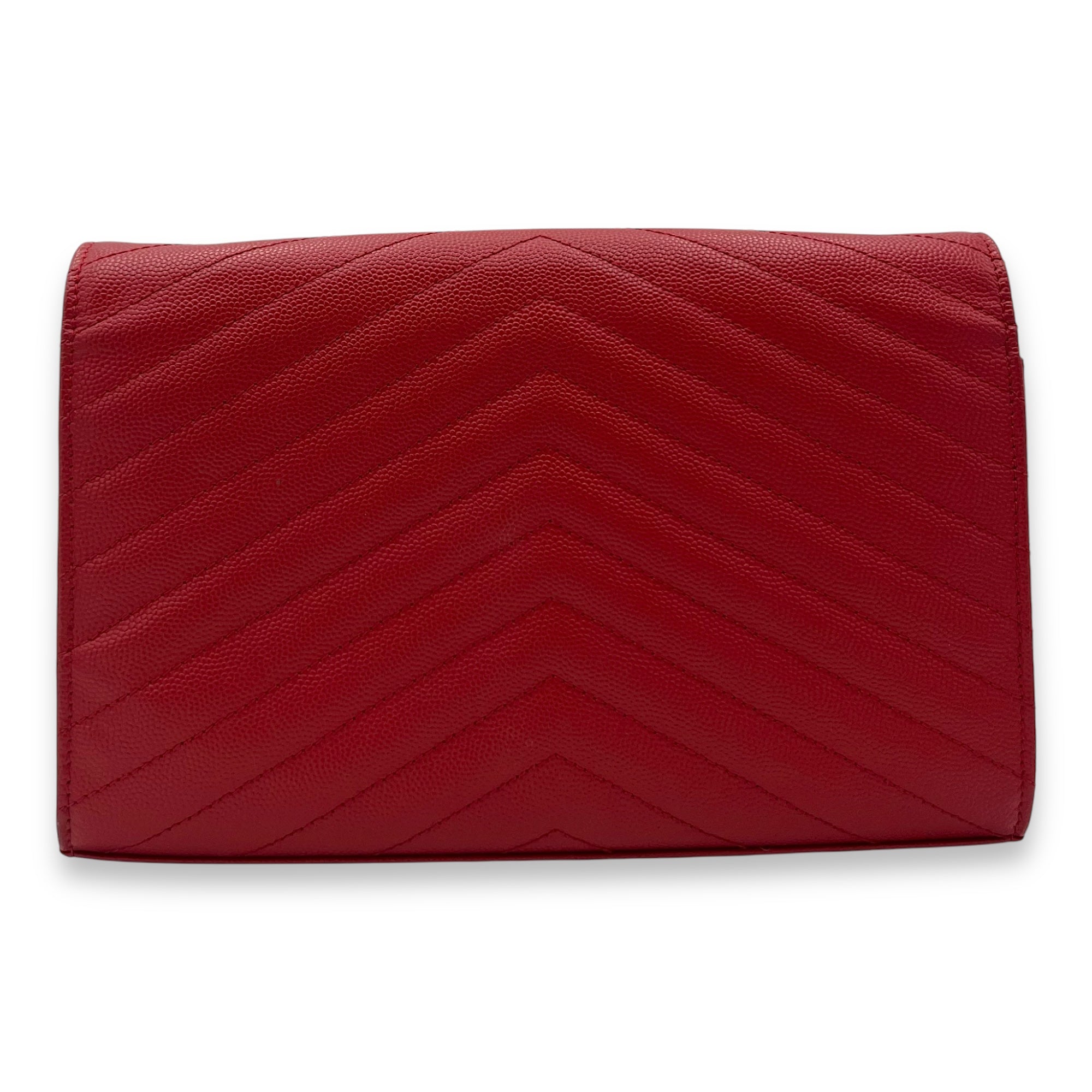 Envelope Wallet On Chain Red in Caviar Leather, Gold hardware