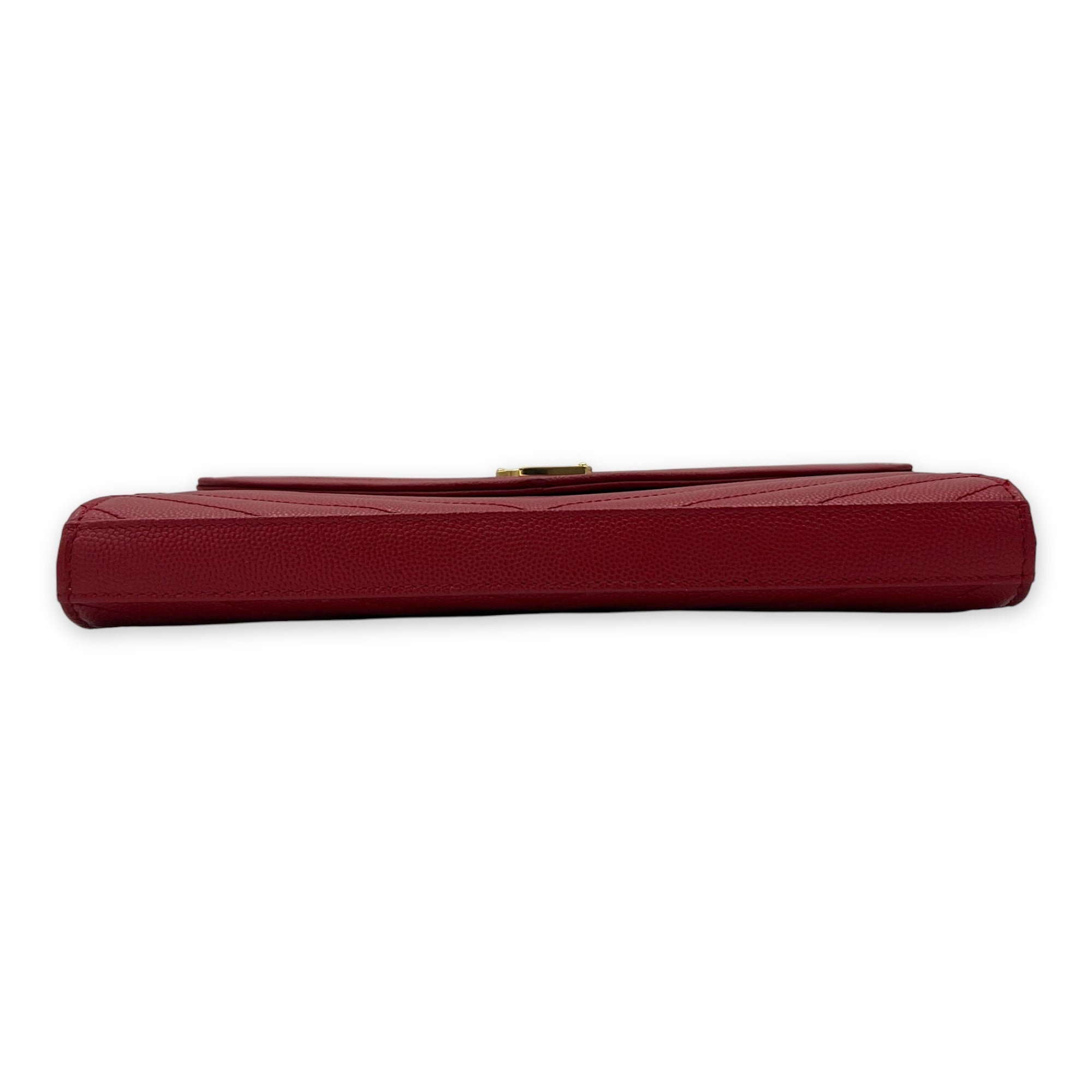 Envelope Wallet On Chain Red in Caviar Leather, Gold hardware