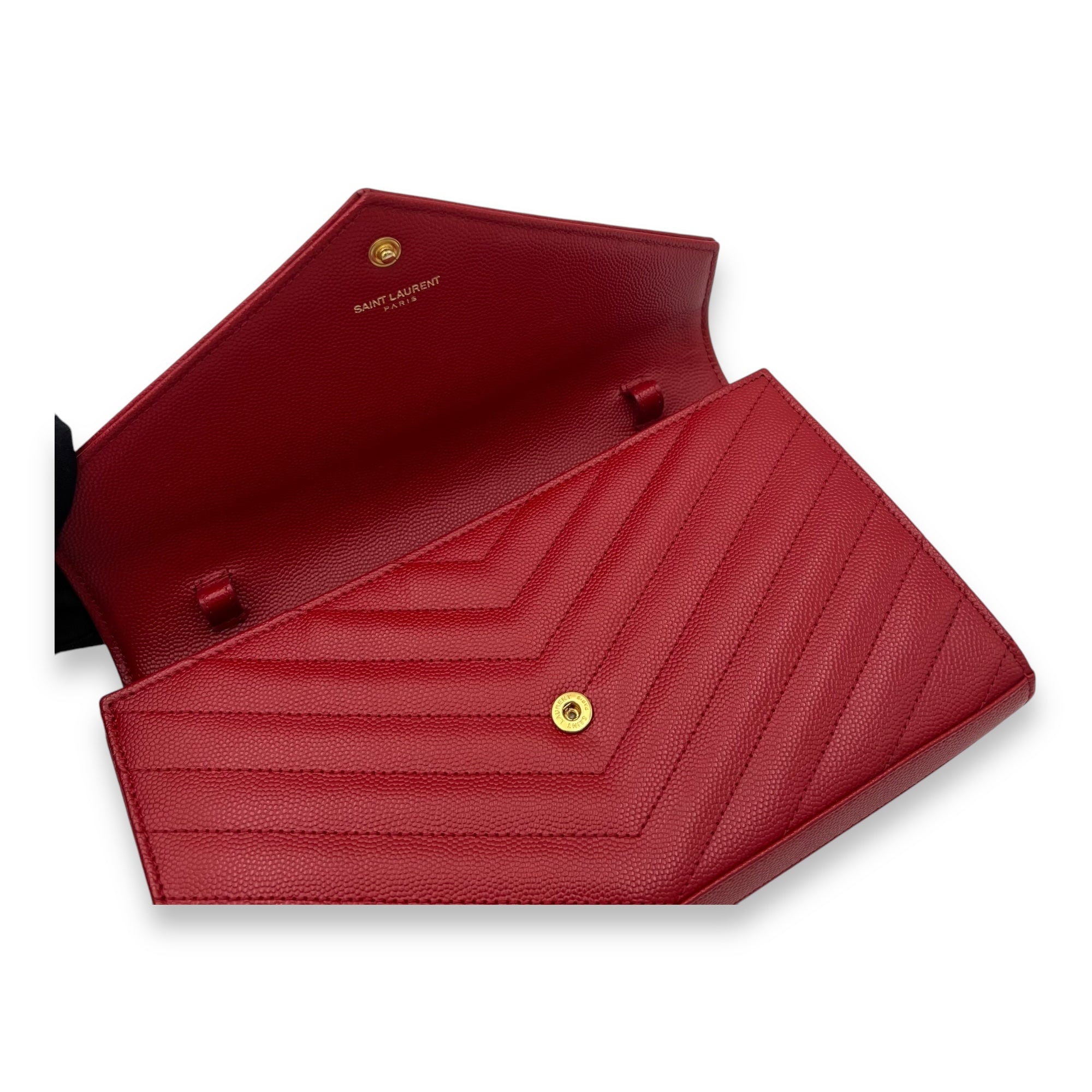 Envelope Wallet On Chain Red in Caviar Leather, Gold hardware