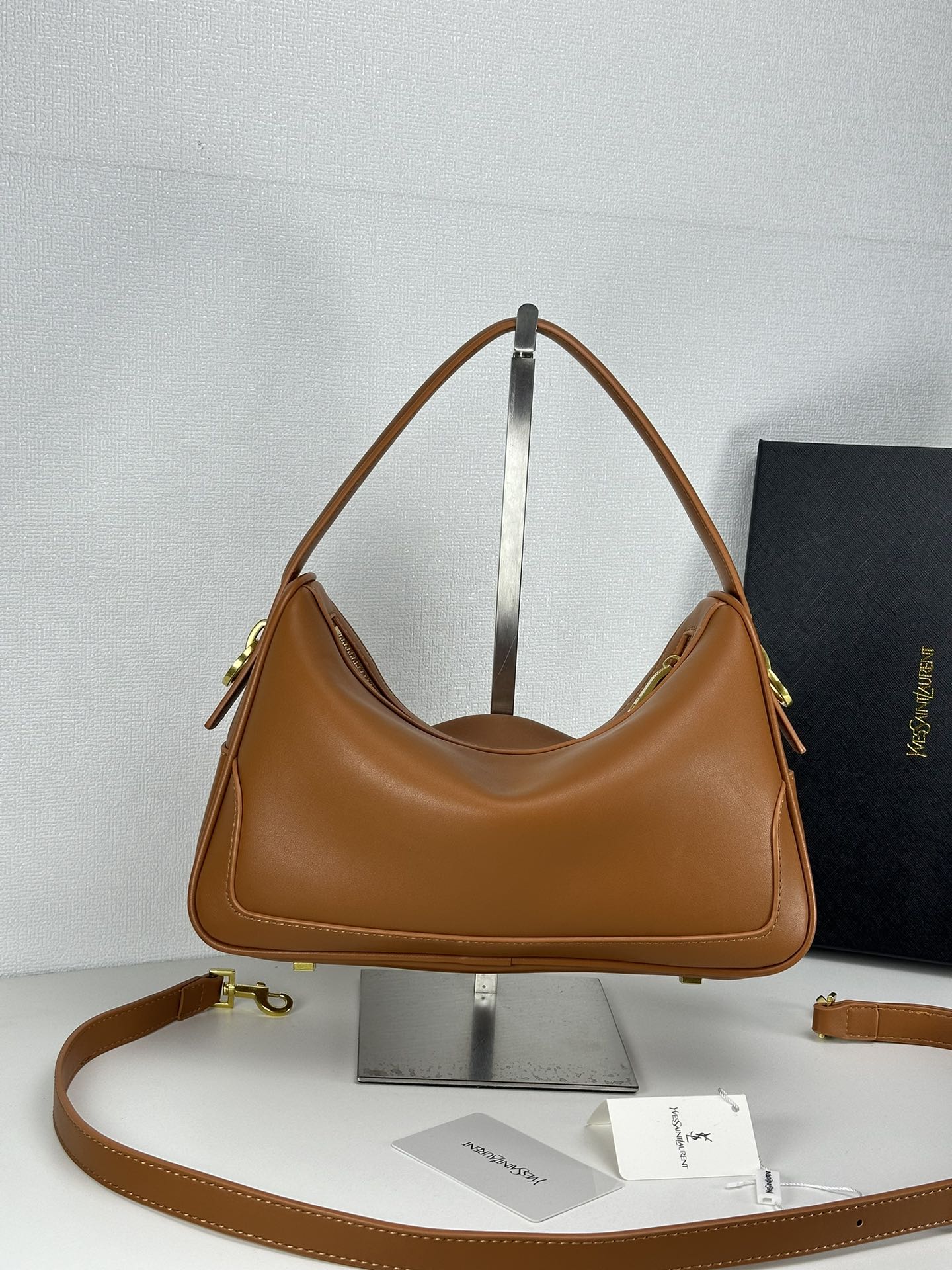 Saint Laurent YSL Vintage Bowling Bag - Camel Colored Leather Bag