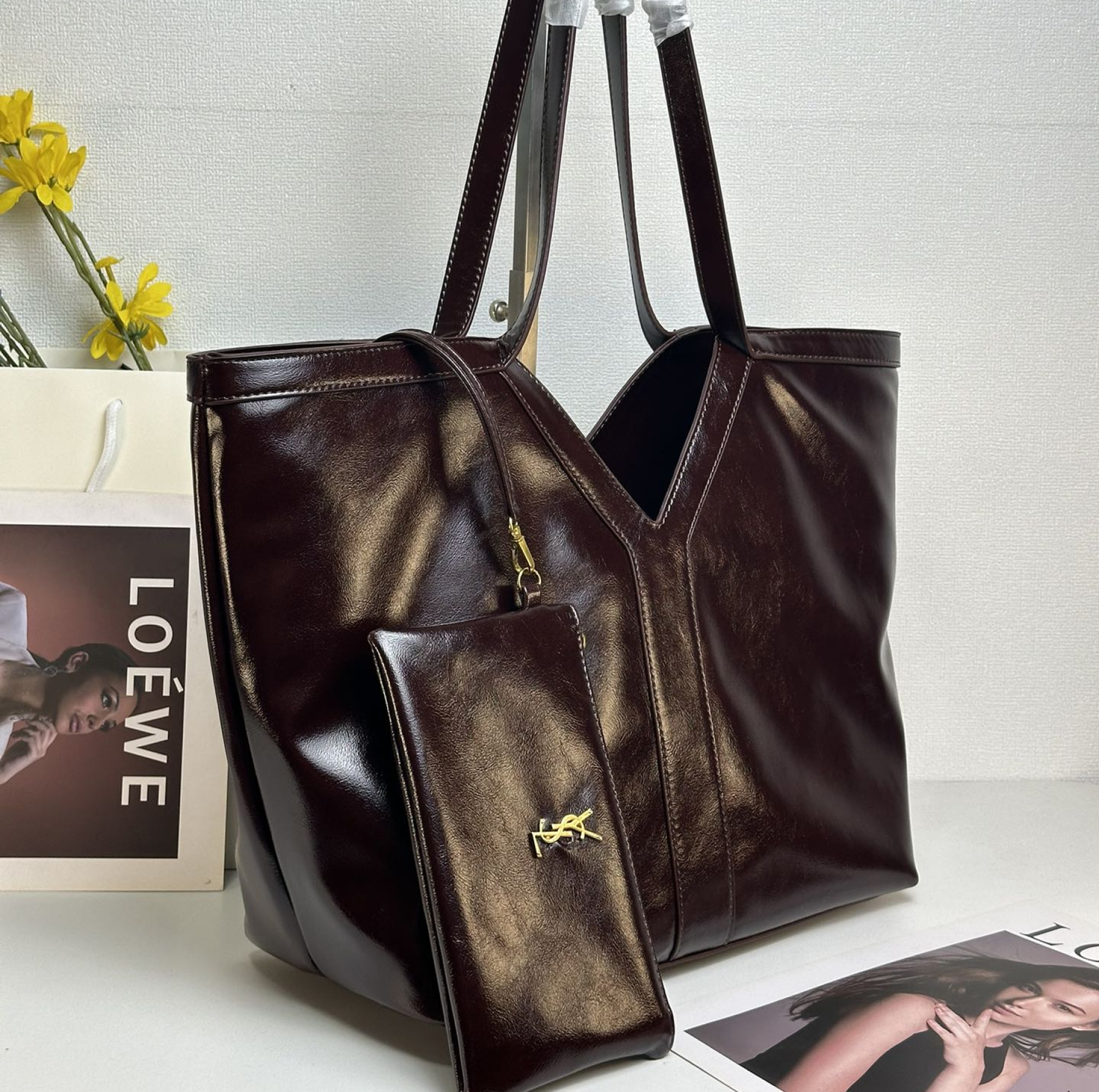 Saint Laurent Oversized Tote Bag - Burgundy Bag