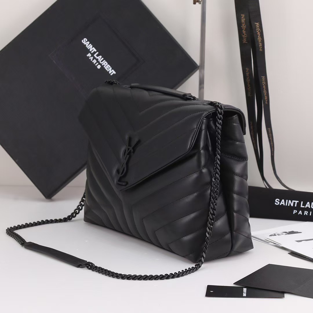[TOP] SAINT LAURENT Loulou medium quilted leather shoulder bag black Bag-Black hardware