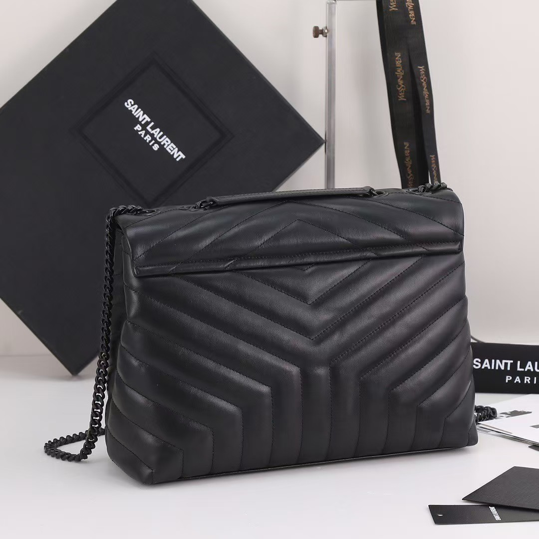 [TOP] SAINT LAURENT Loulou medium quilted leather shoulder bag black Bag-Black hardware