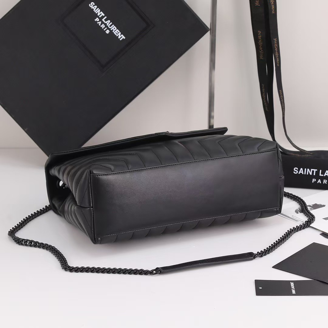 [TOP] SAINT LAURENT Loulou medium quilted leather shoulder bag black Bag-Black hardware