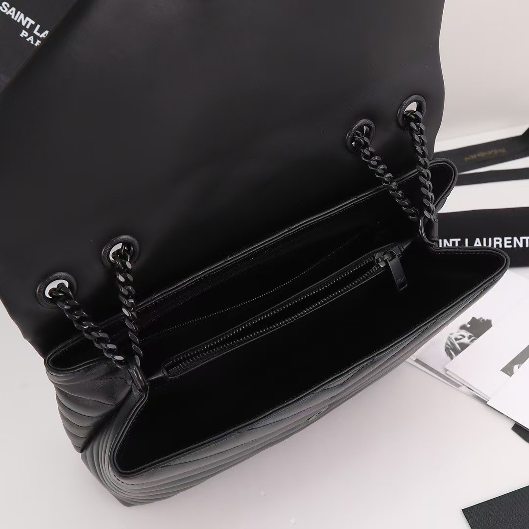 [TOP] SAINT LAURENT Loulou medium quilted leather shoulder bag black Bag-Black hardware