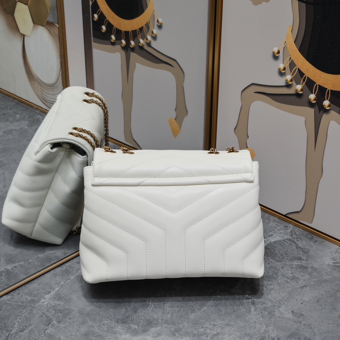 SAINT LAURENT Loulou small quilted leather white golden hardware shoulder bag