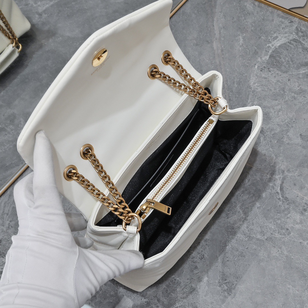 SAINT LAURENT Loulou small quilted leather white golden hardware shoulder bag