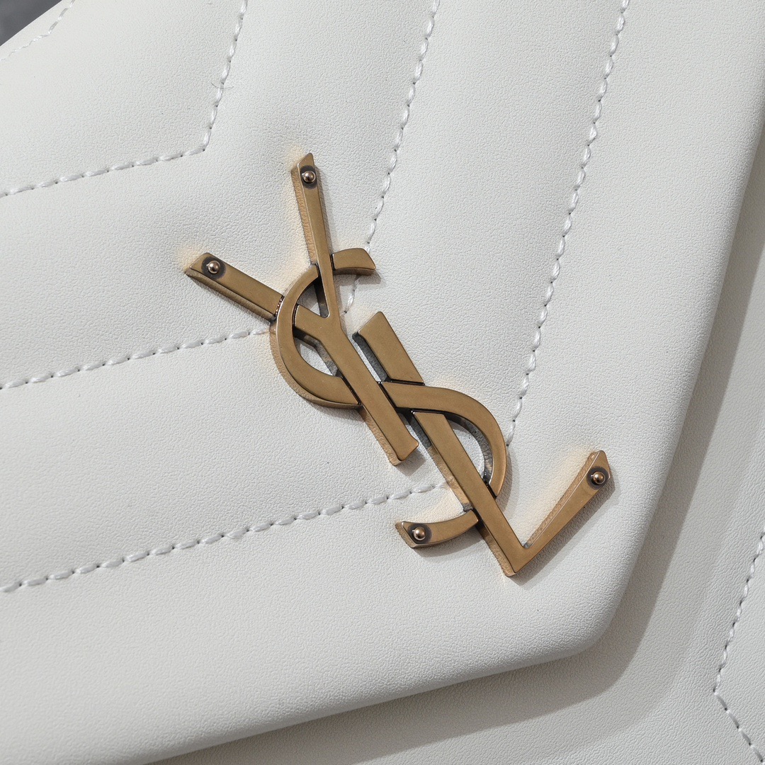 SAINT LAURENT Loulou small quilted leather white golden hardware shoulder bag