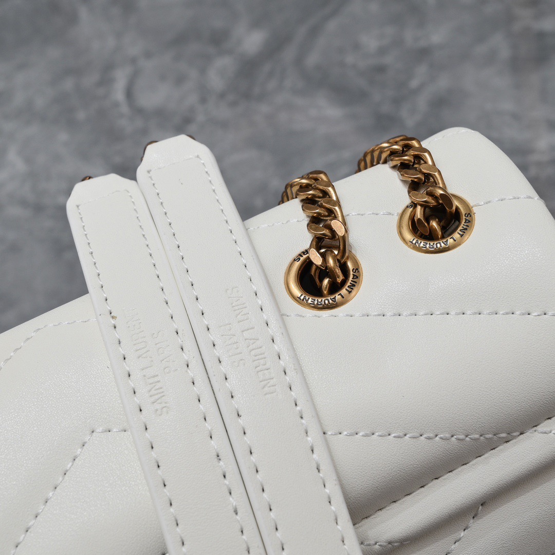 SAINT LAURENT Loulou small quilted leather white golden hardware shoulder bag