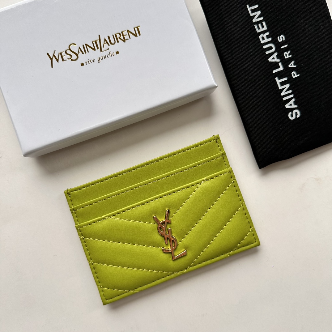 Saint Laurent CASSANDRE MATELASSÉ card case in lambskin -Green Wallet