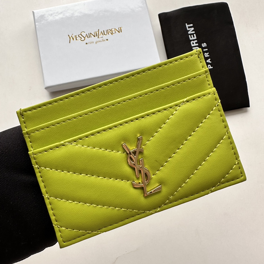 Saint Laurent CASSANDRE MATELASSÉ card case in lambskin -Green Wallet
