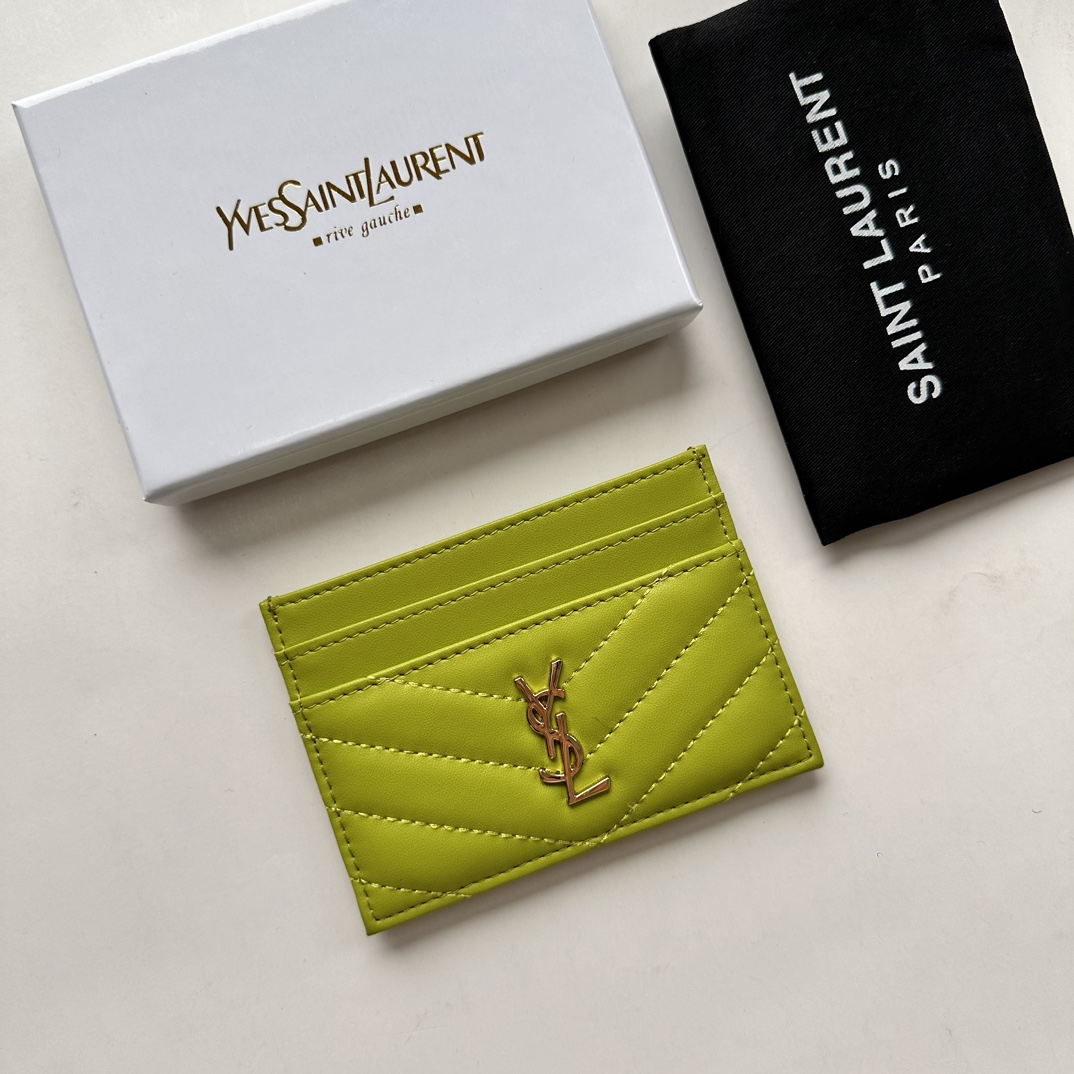 Saint Laurent CASSANDRE MATELASSÉ card case in lambskin -Green Wallet