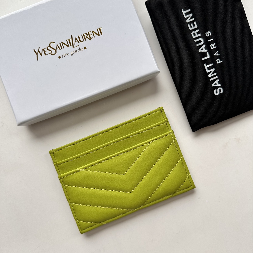 Saint Laurent CASSANDRE MATELASSÉ card case in lambskin -Green Wallet