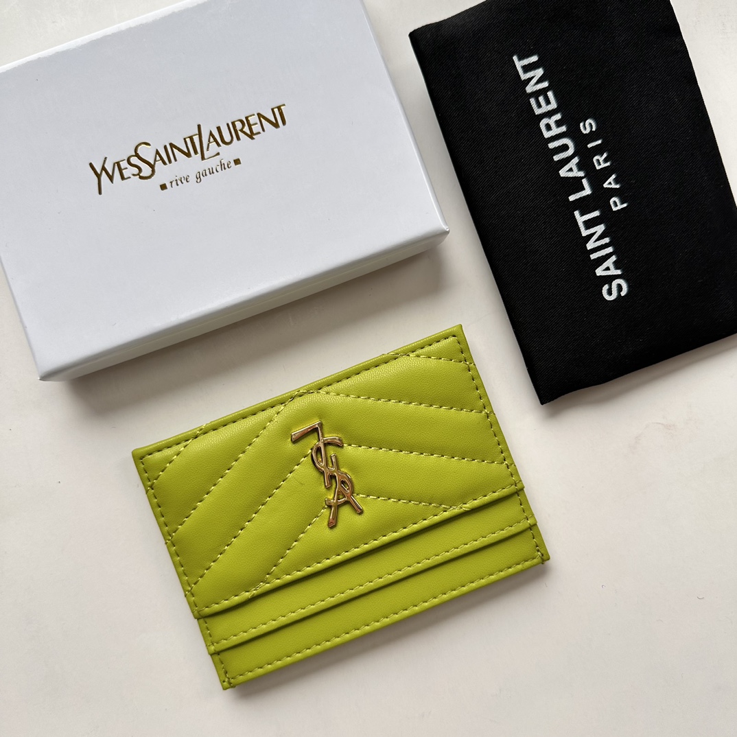 Saint Laurent CASSANDRE MATELASSÉ card case in lambskin -Green Wallet