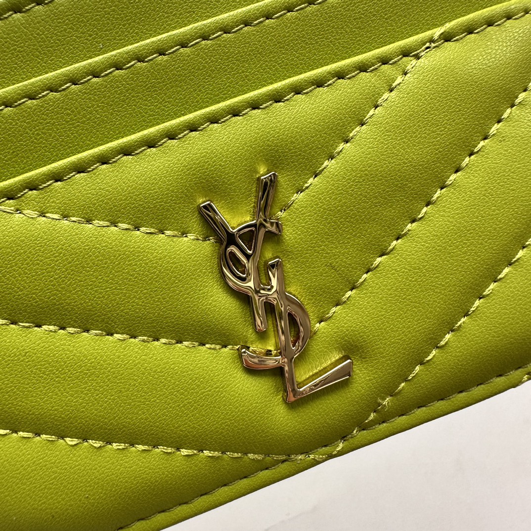 Saint Laurent CASSANDRE MATELASSÉ card case in lambskin -Green Wallet
