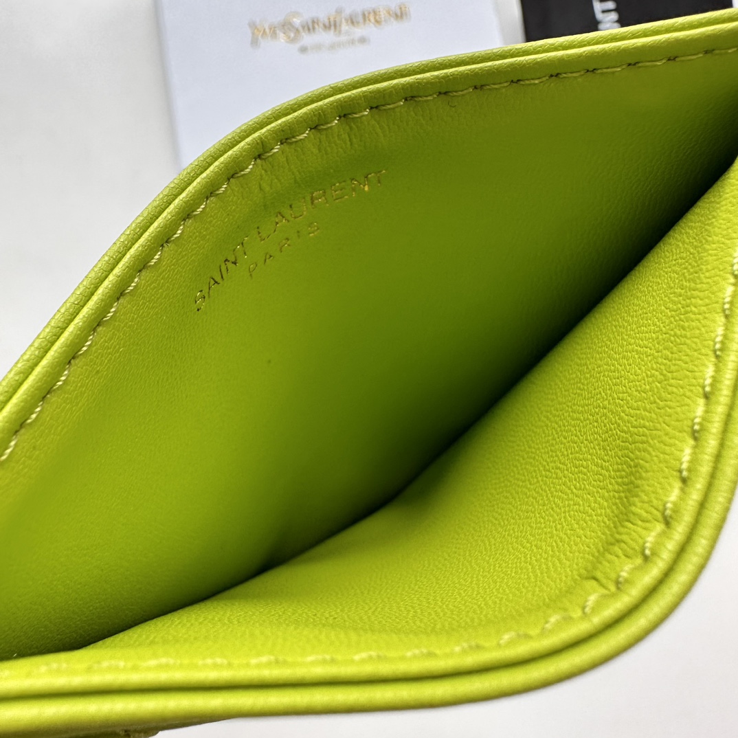 Saint Laurent CASSANDRE MATELASSÉ card case in lambskin -Green Wallet