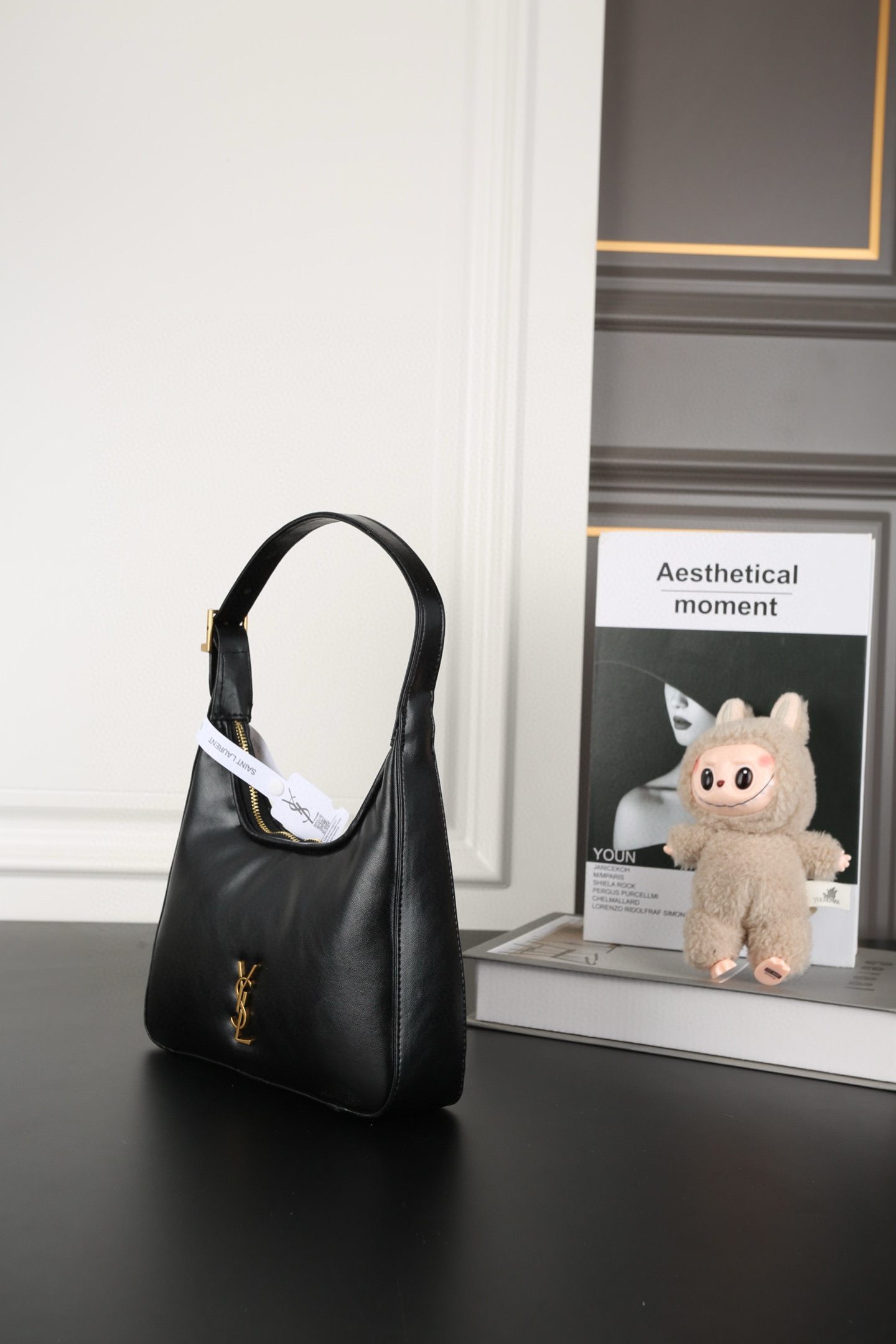 Saint Laurent YSL Calypso Mini Hobo Lambskin Bag - Black