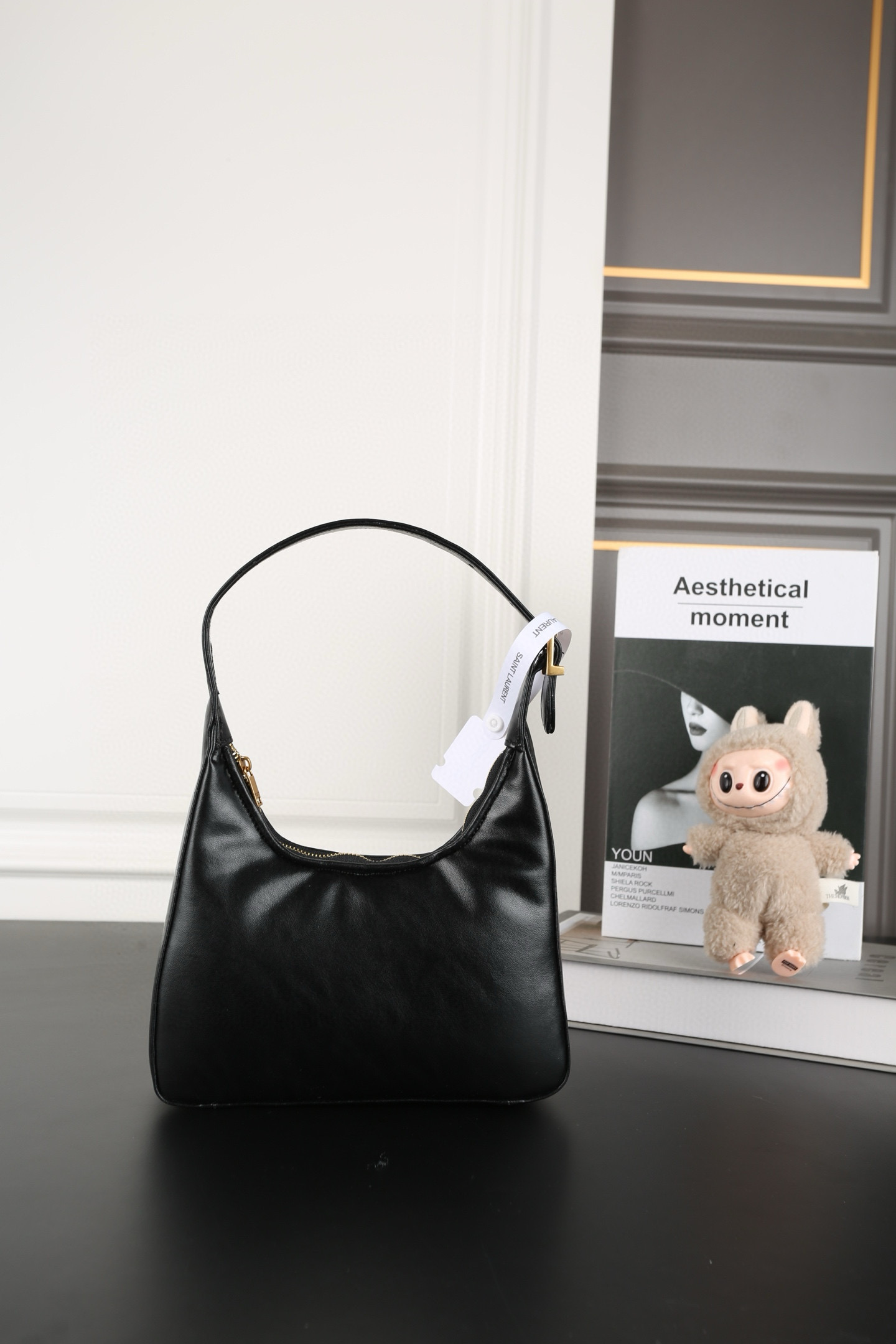 Saint Laurent YSL Calypso Mini Hobo Lambskin Bag - Black