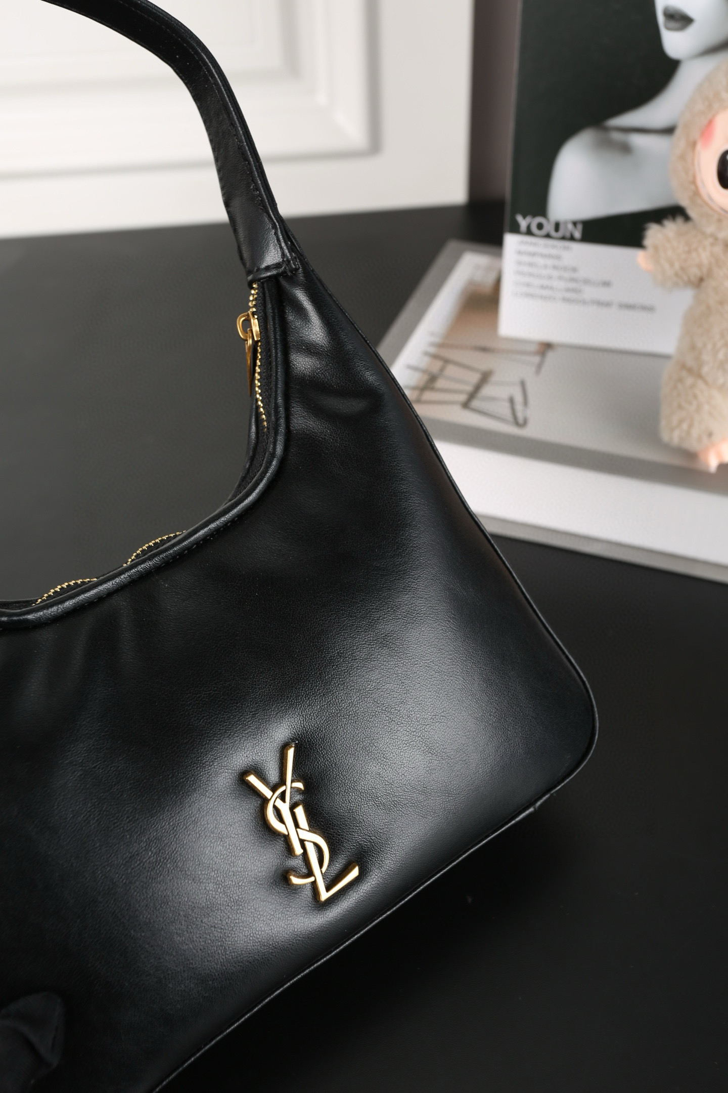 Saint Laurent YSL Calypso Mini Hobo Lambskin Bag - Black