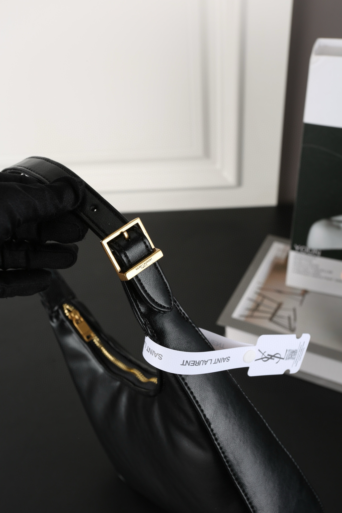 Saint Laurent YSL Calypso Mini Hobo Lambskin Bag - Black